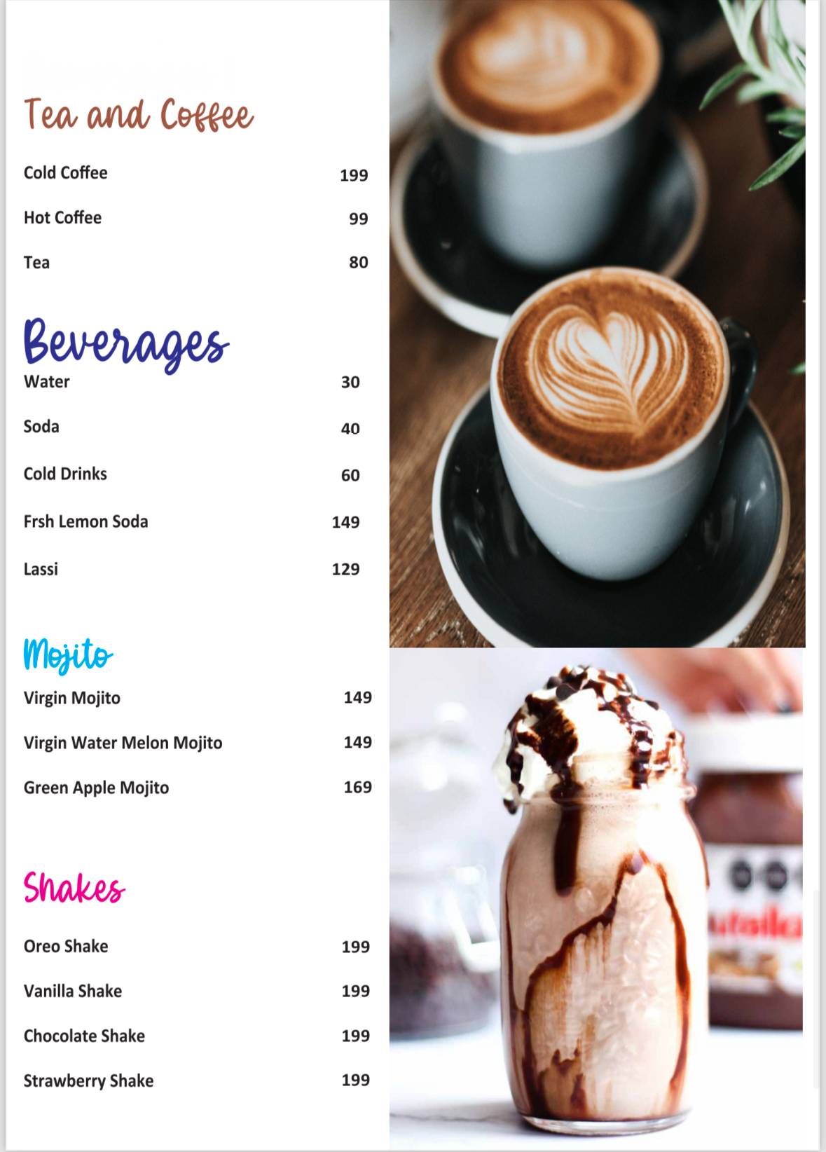 MINI GOA CAFE menu