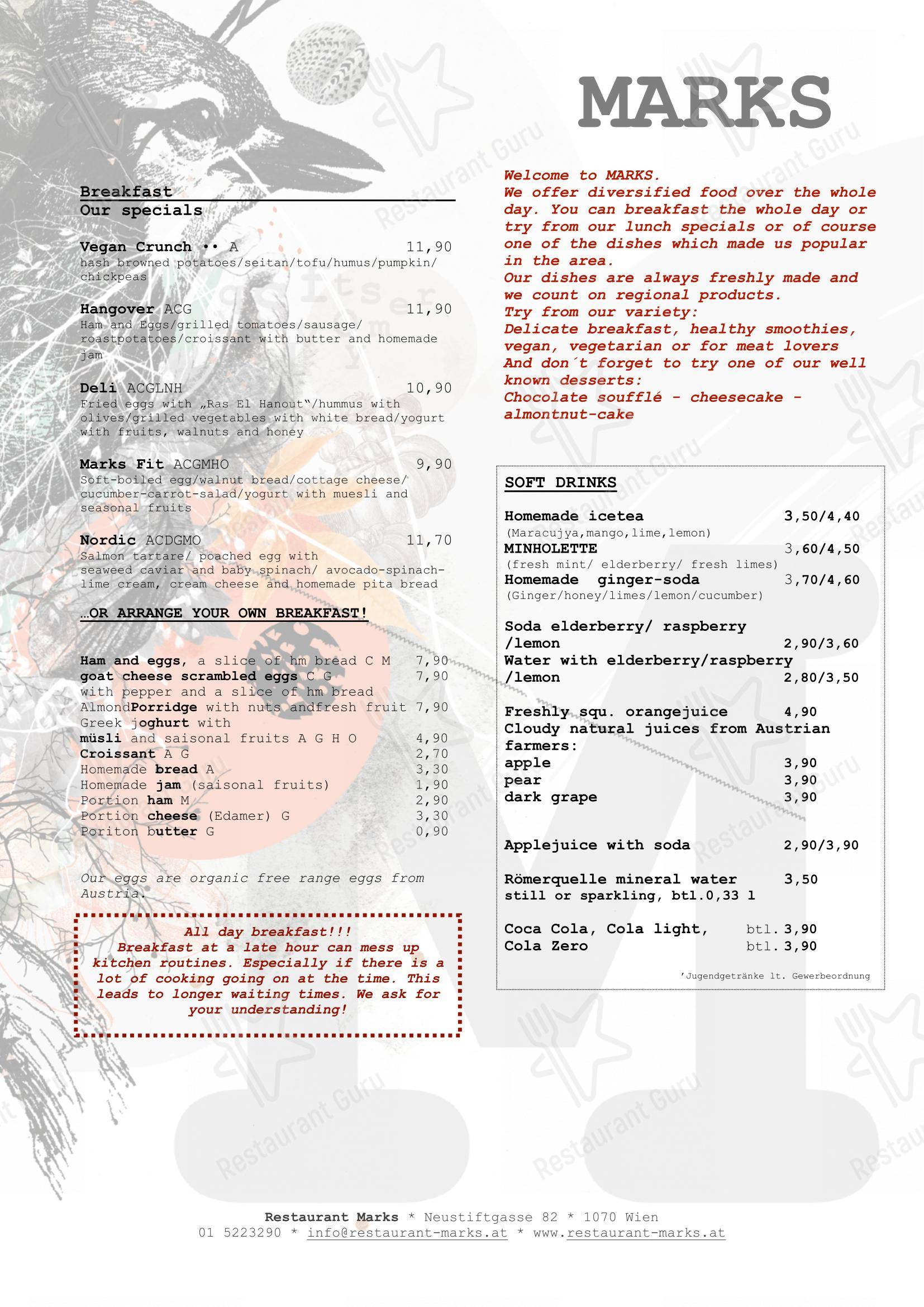 Menu pour Marks - Menu