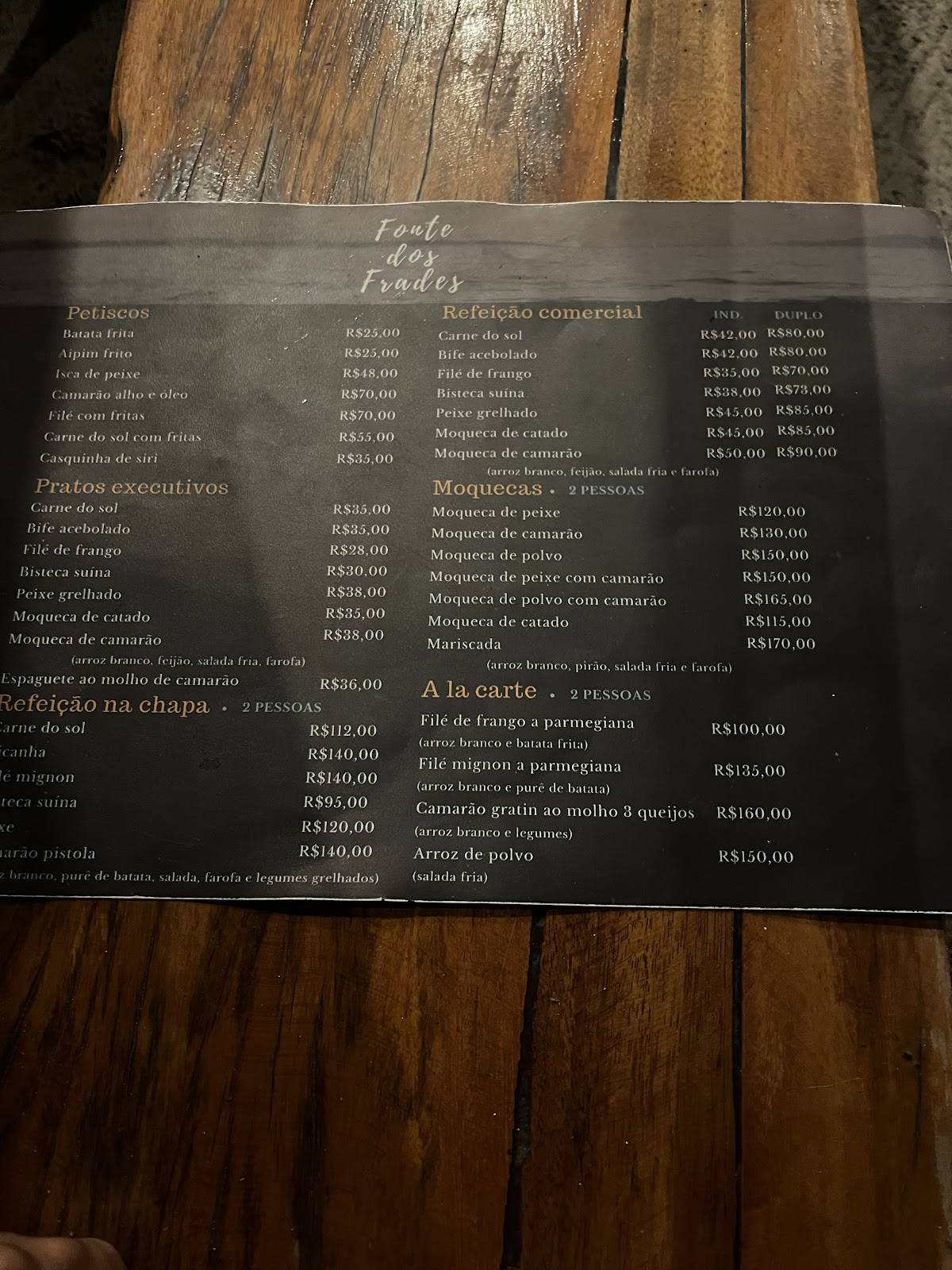 Restaurante Fonte dos Frades cardápio
