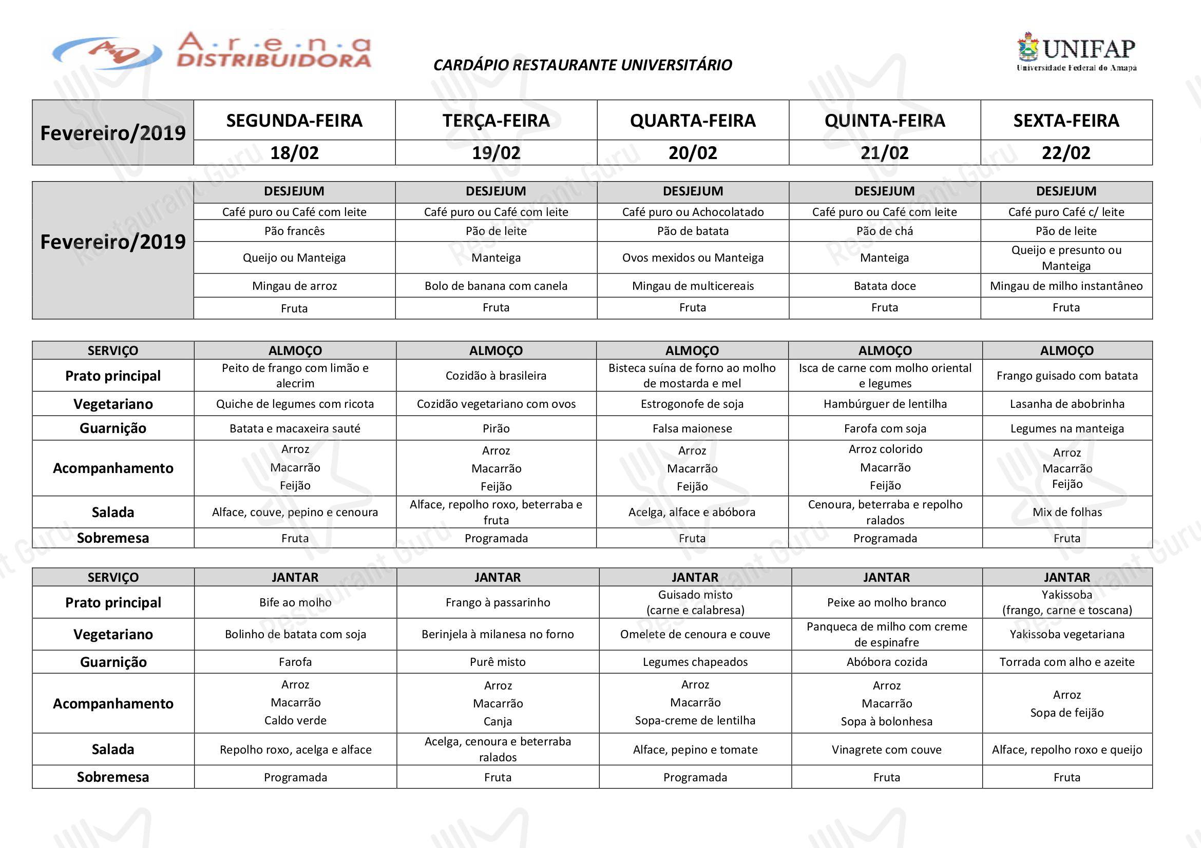 Menu sushi para Restaurante Universitário - UNIFAP em Macapá