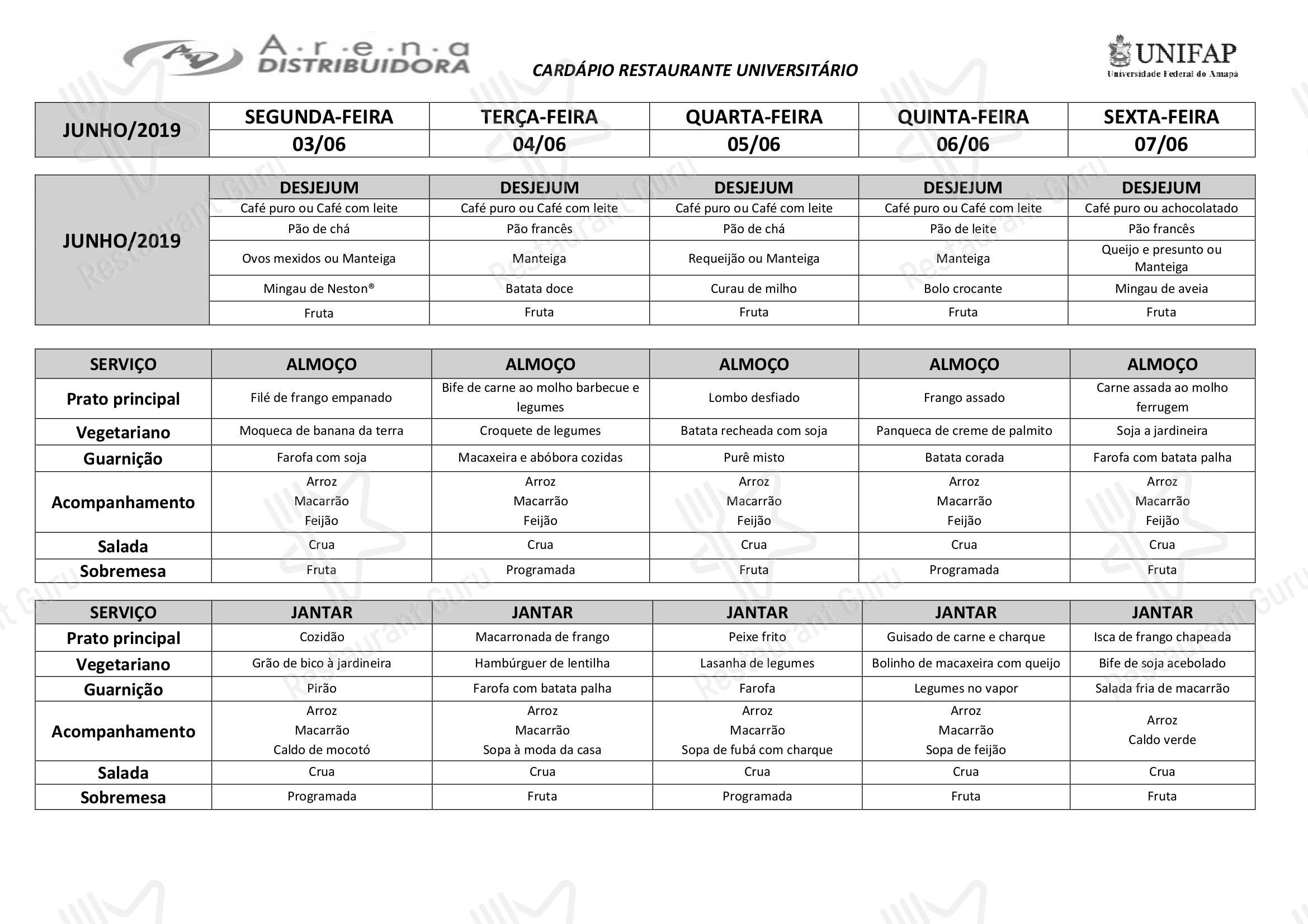 Restaurante Universitário - UNIFAP - Afternoon tea menu