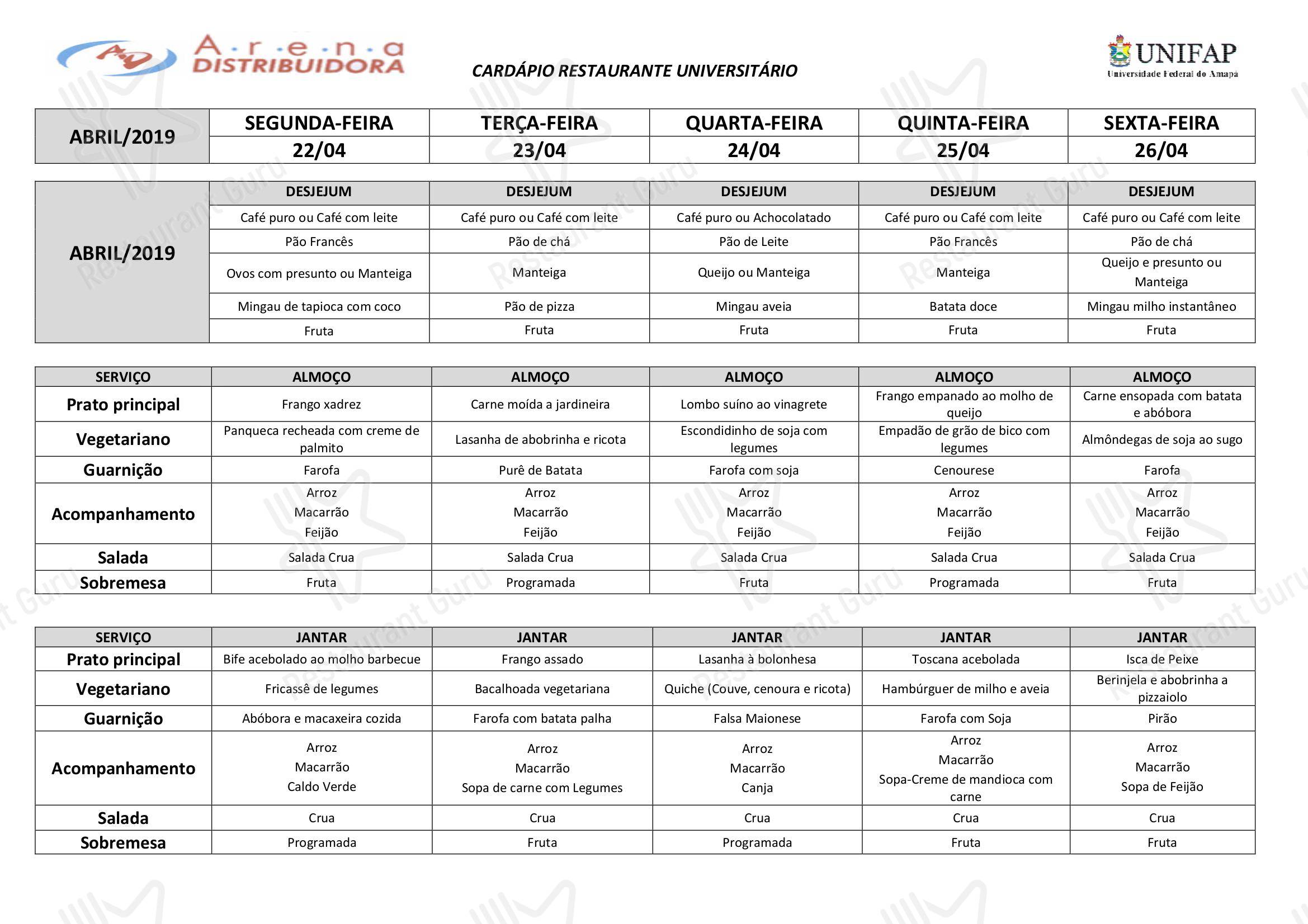 Club Menu para Restaurante Universitário - UNIFAP em Macapá