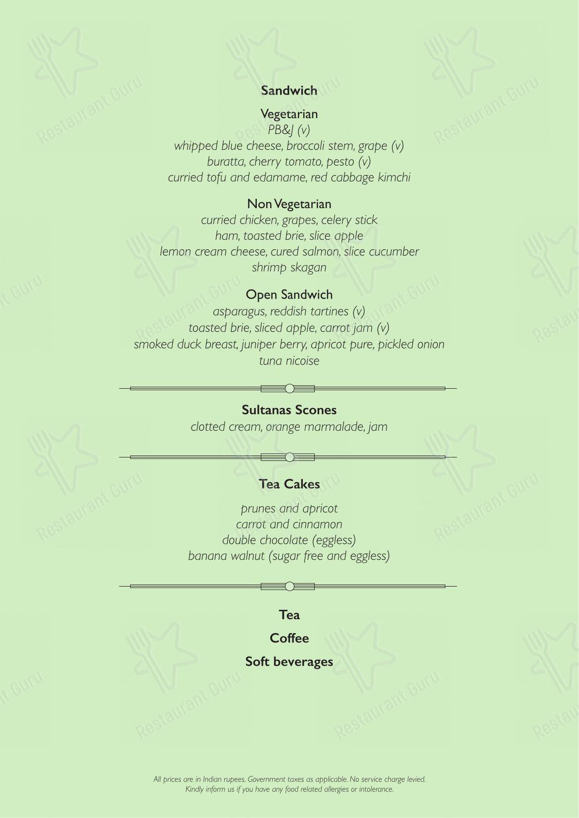 Menu bar for Roasted by Roseate in New Delhi