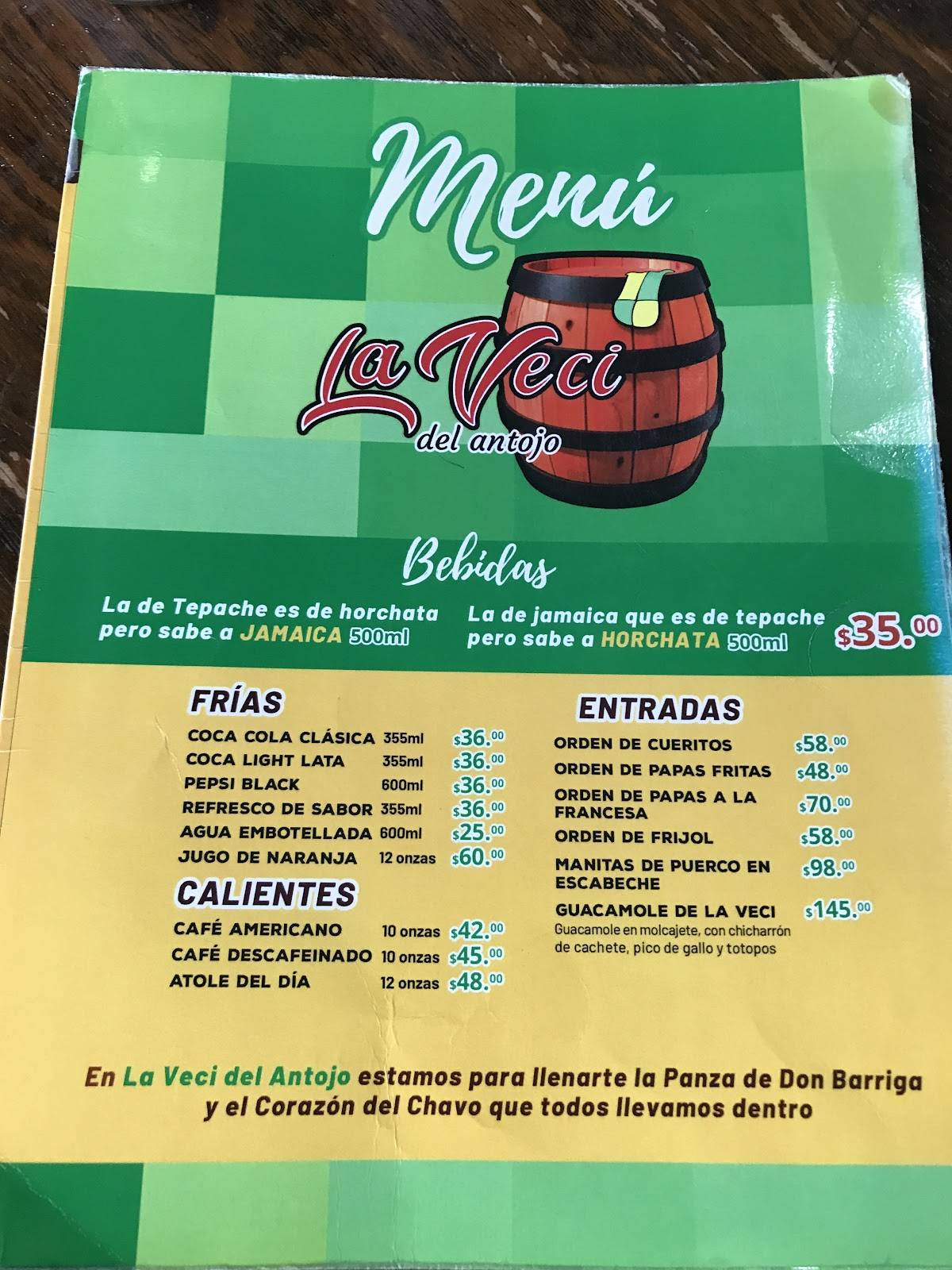 Menu at , Tampico