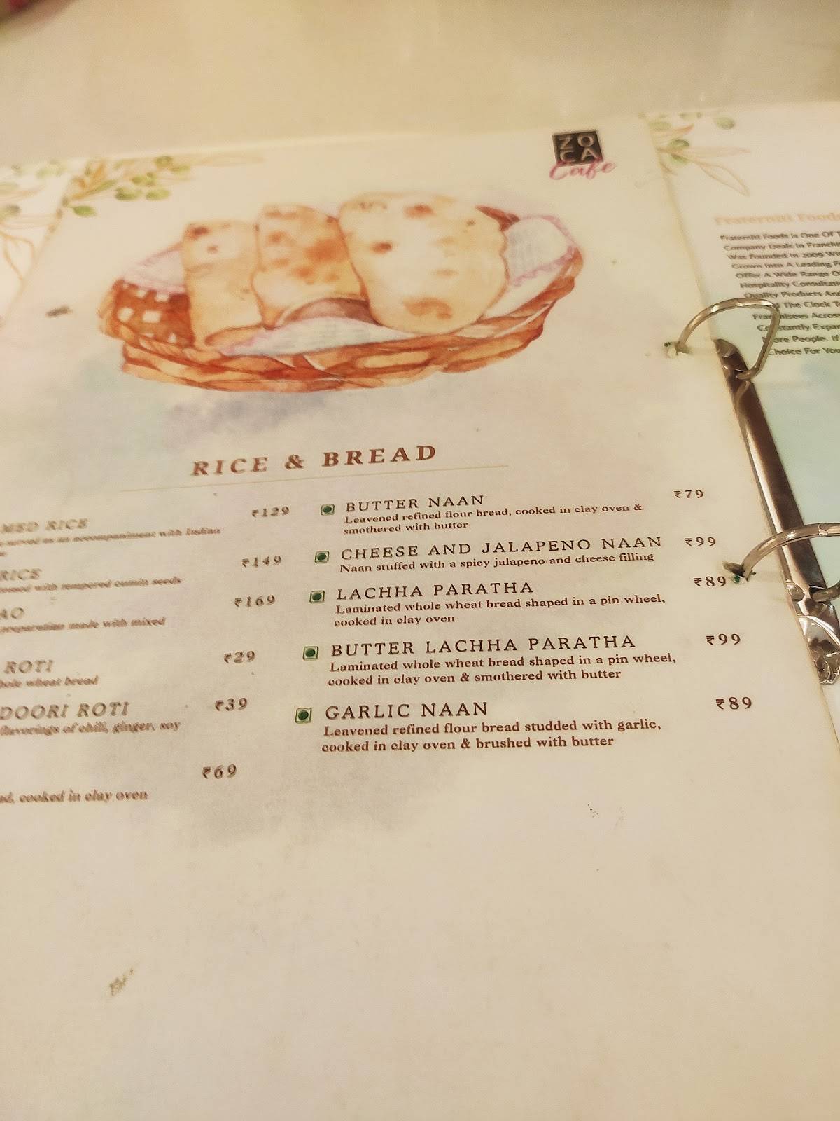 Zoca Cafe Mohali menu