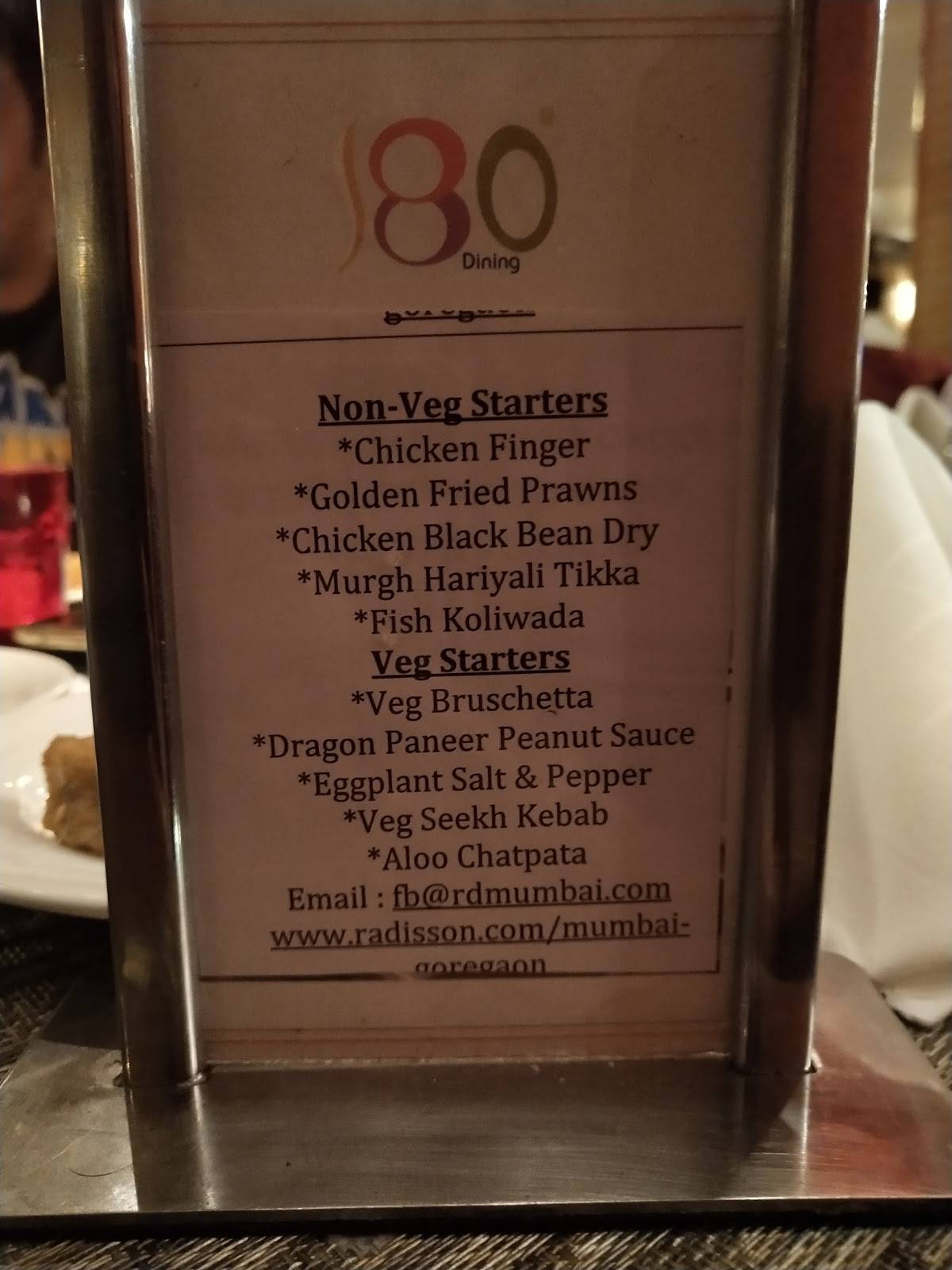 180 Degrees menu