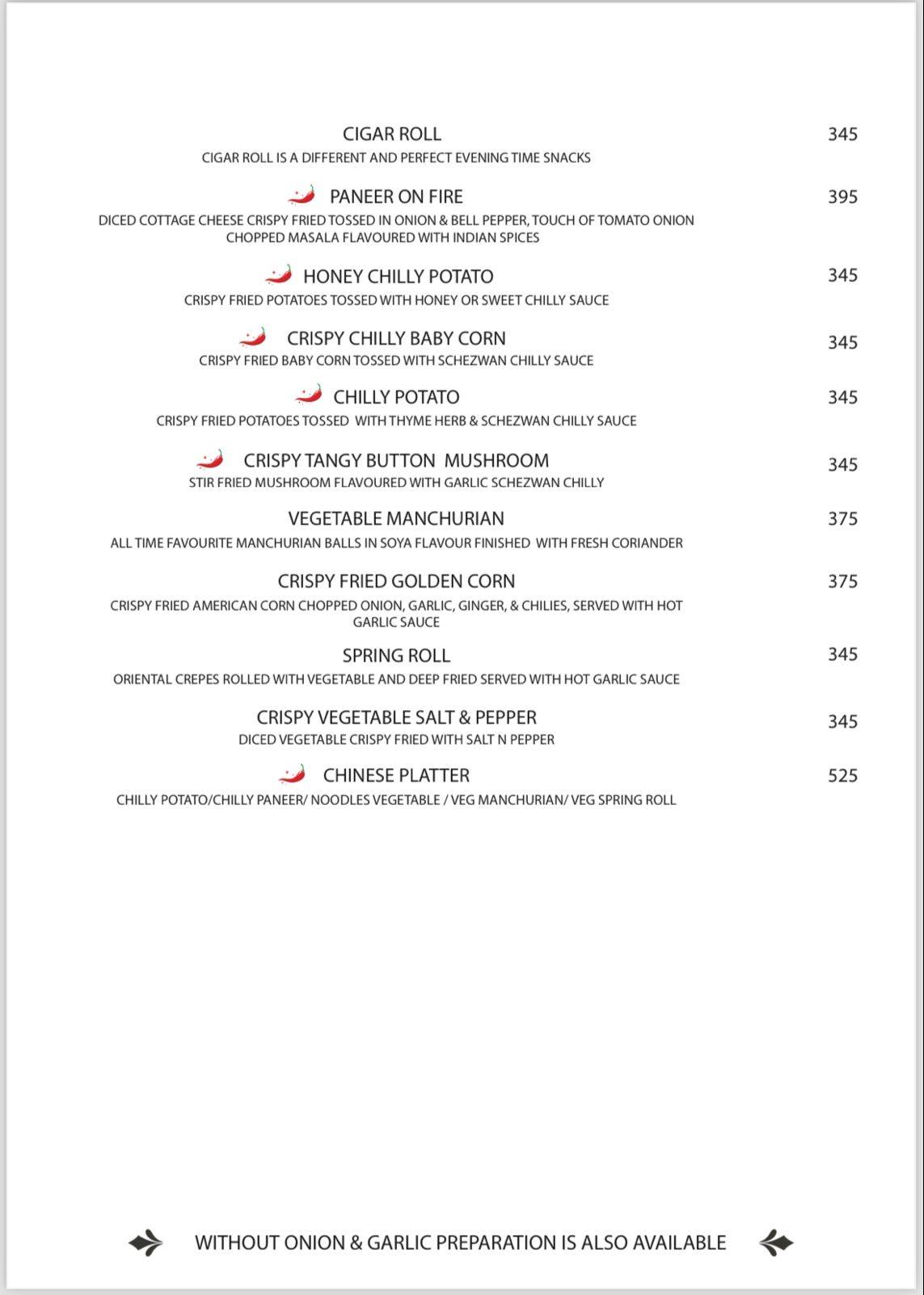 21 Candles Restaurant & Cafe A Unit of The Masala Chowk menu