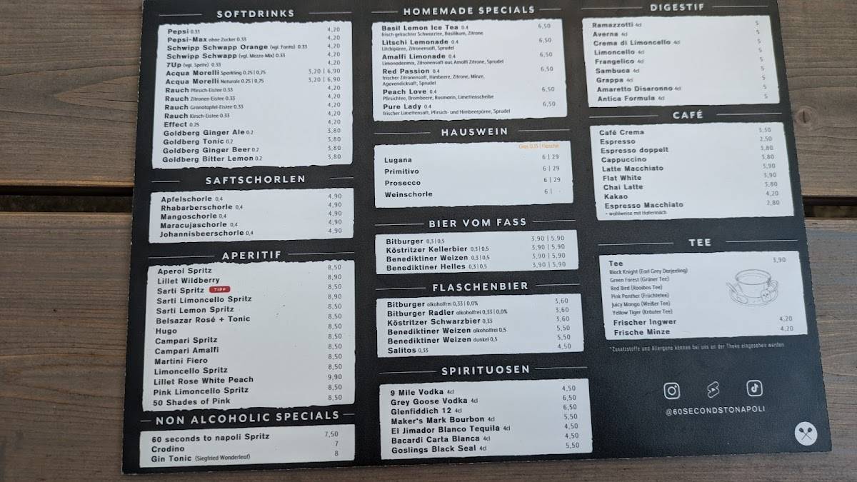 Speisekarte von 60 seconds to napoli hamburg pizza hamburg