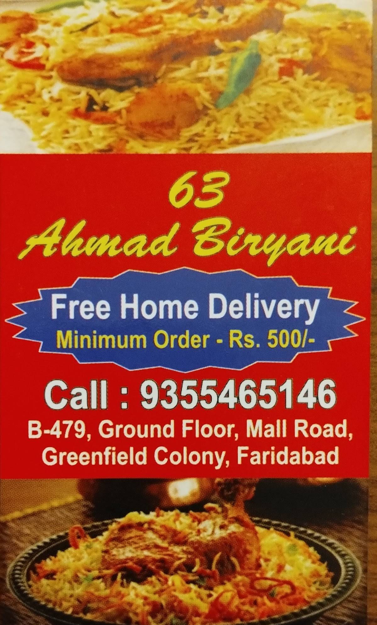 63 Ahmed Biryani menu