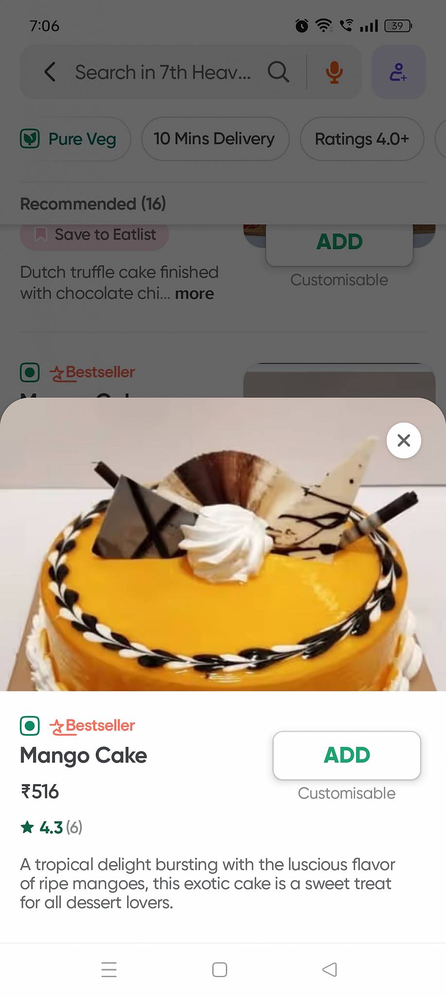 7th Heaven Calicut menu