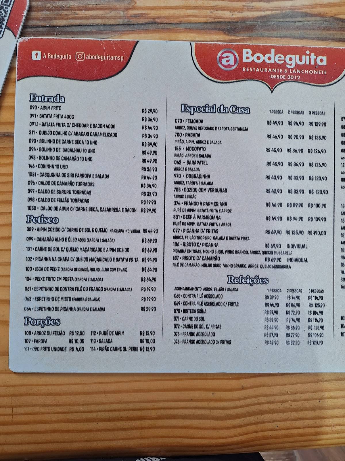 A Bodeguita Restaurante e Lanchonete cardápio