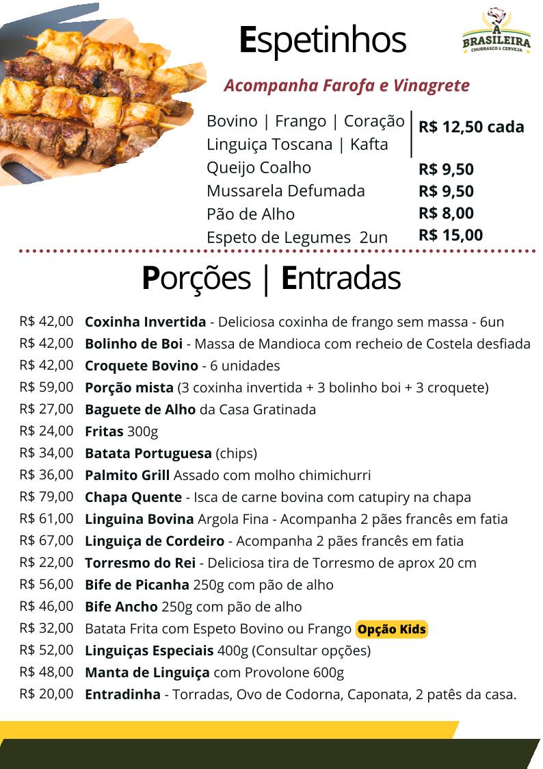 À Brasileira Churrasco e Cerveja cardápio