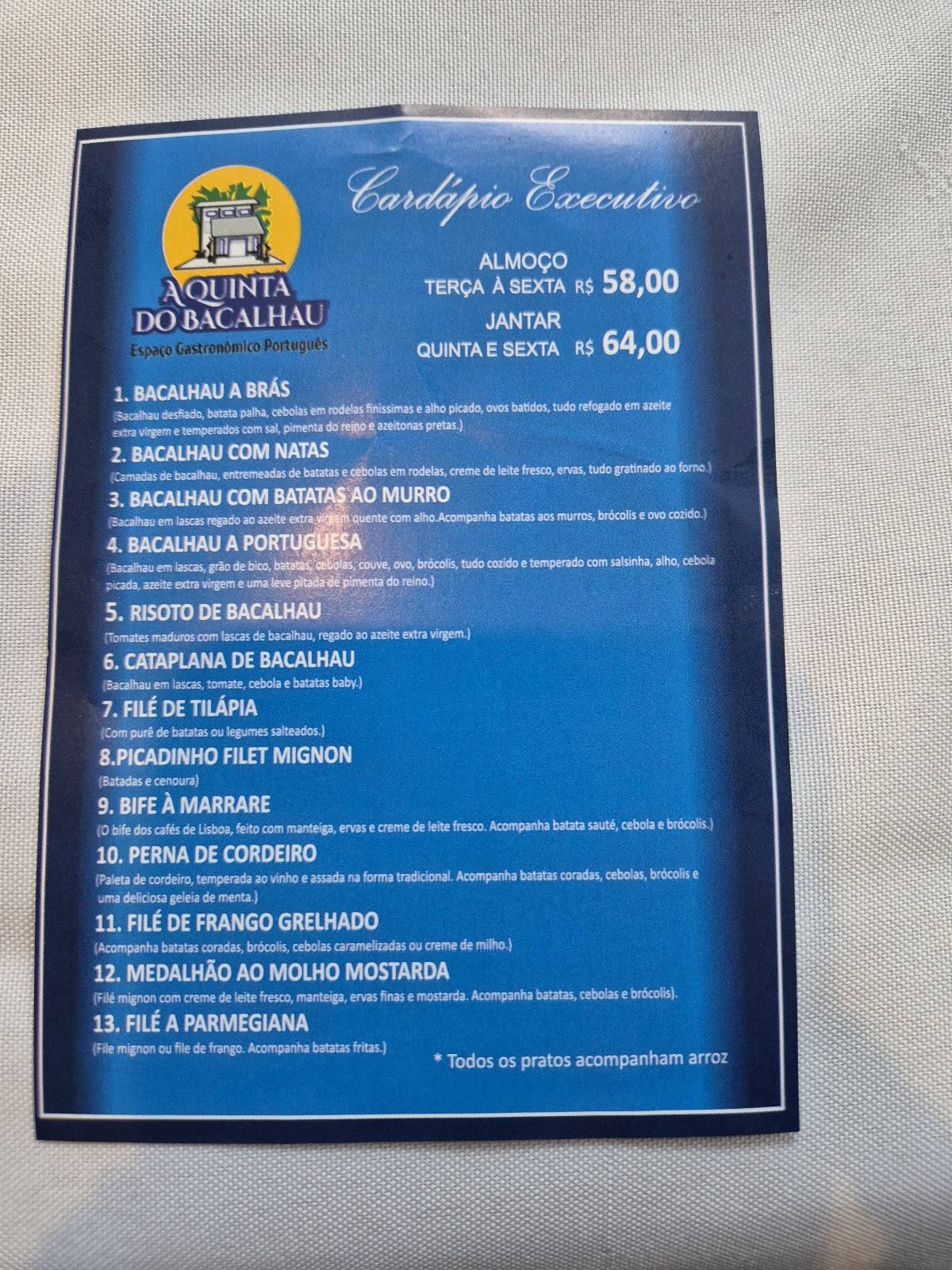 A Quinta do Bacalhau cardápio