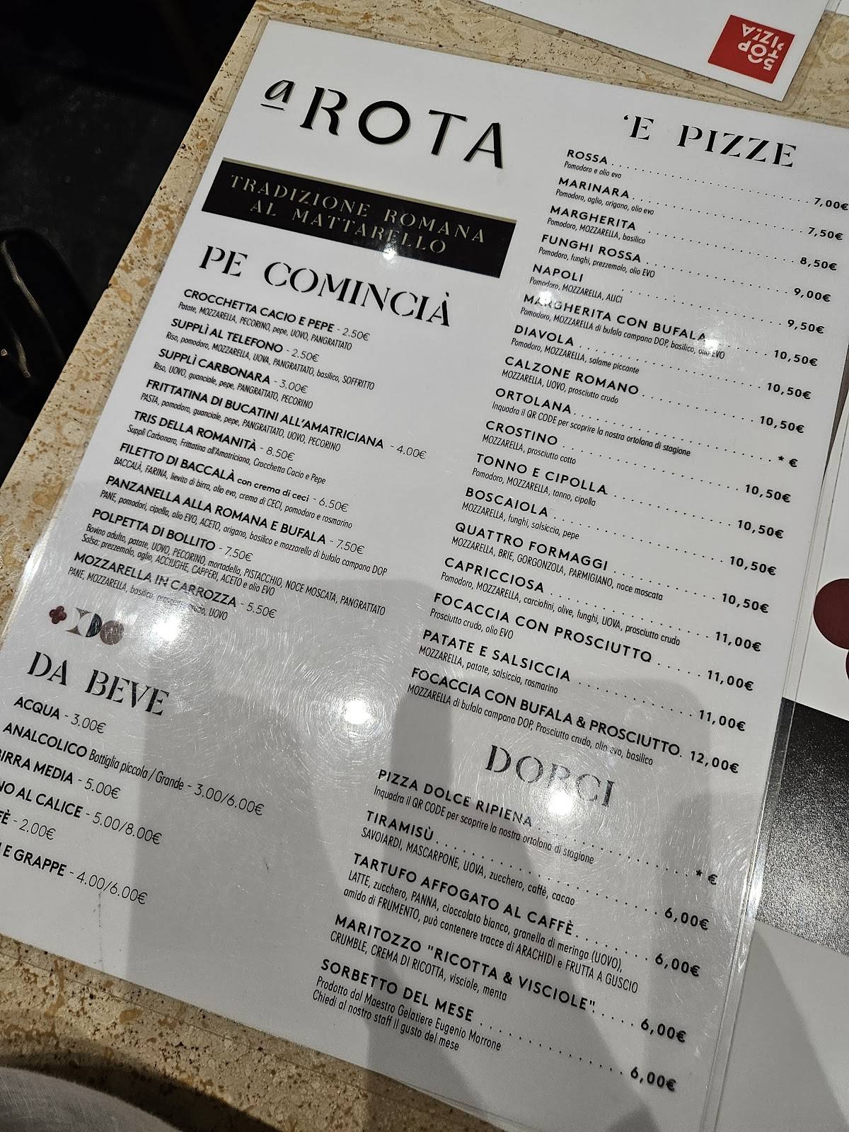 Menu di A Rota Pizzeria Romanesca 