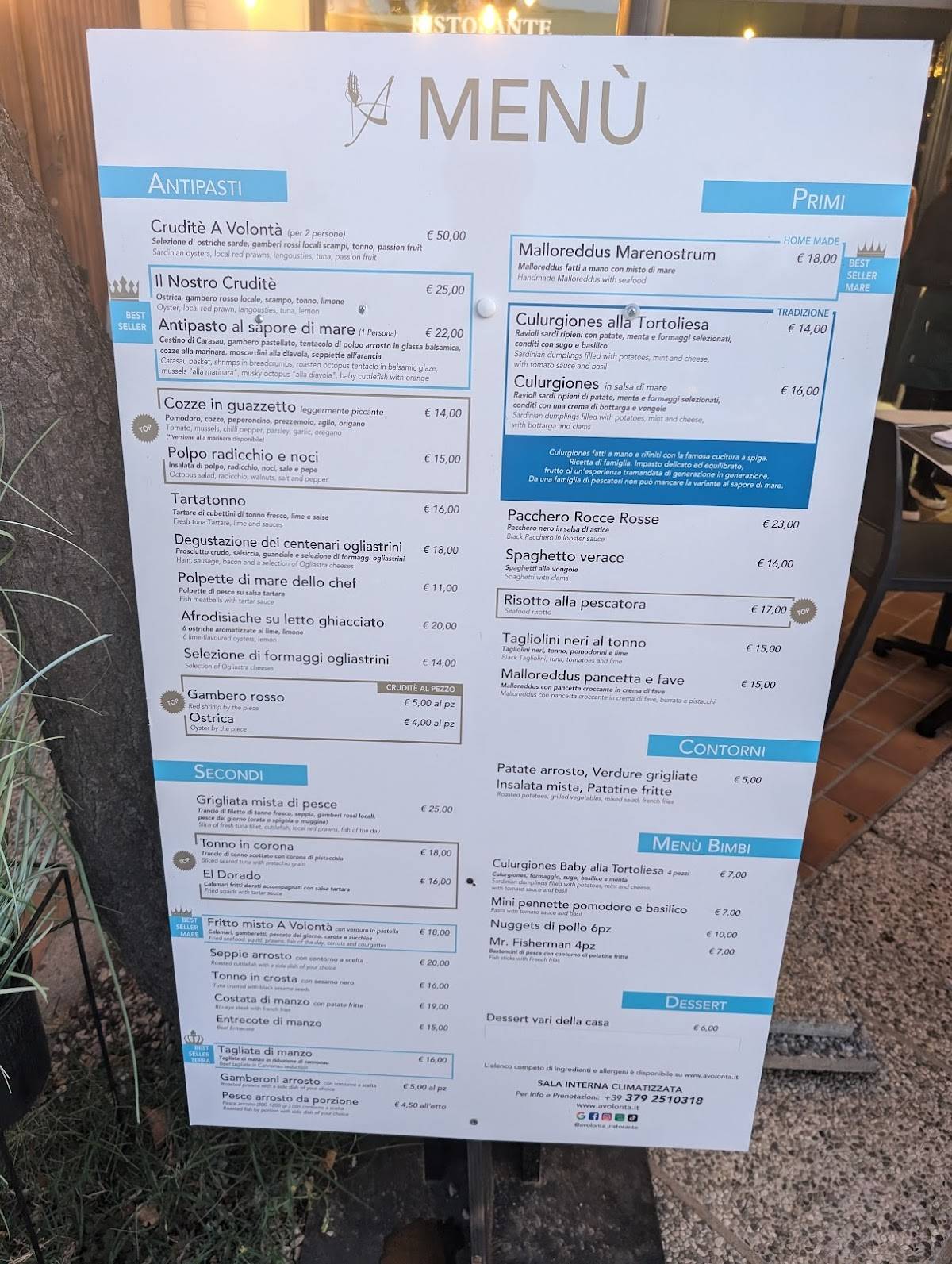 Menu di Ristorante A Volontà 