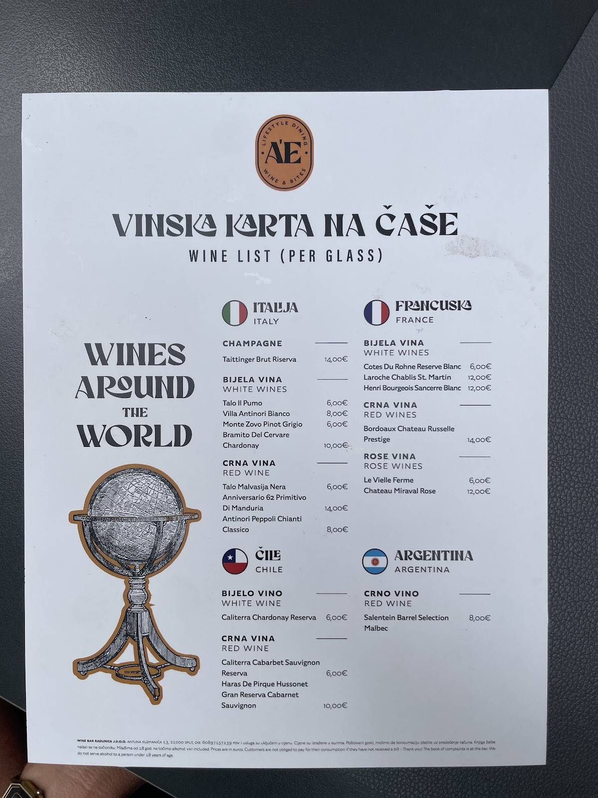 Menu di A'E kitchen & wine bar 