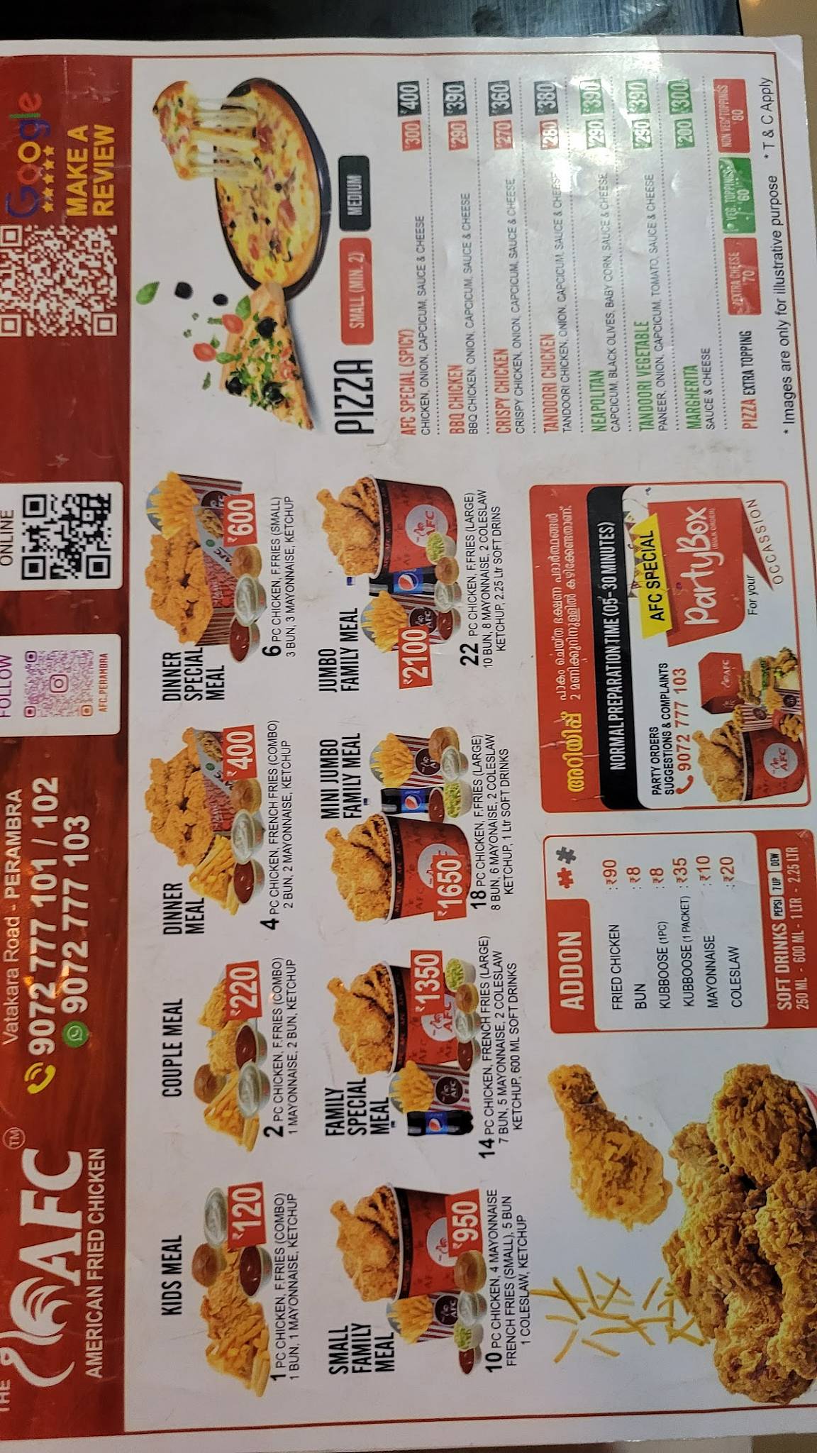 AFC (American Fried Chicken) Perambra menu