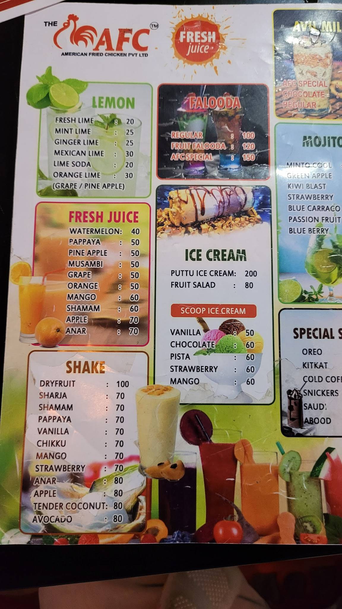 AFC (American Fried Chicken) Perambra menu