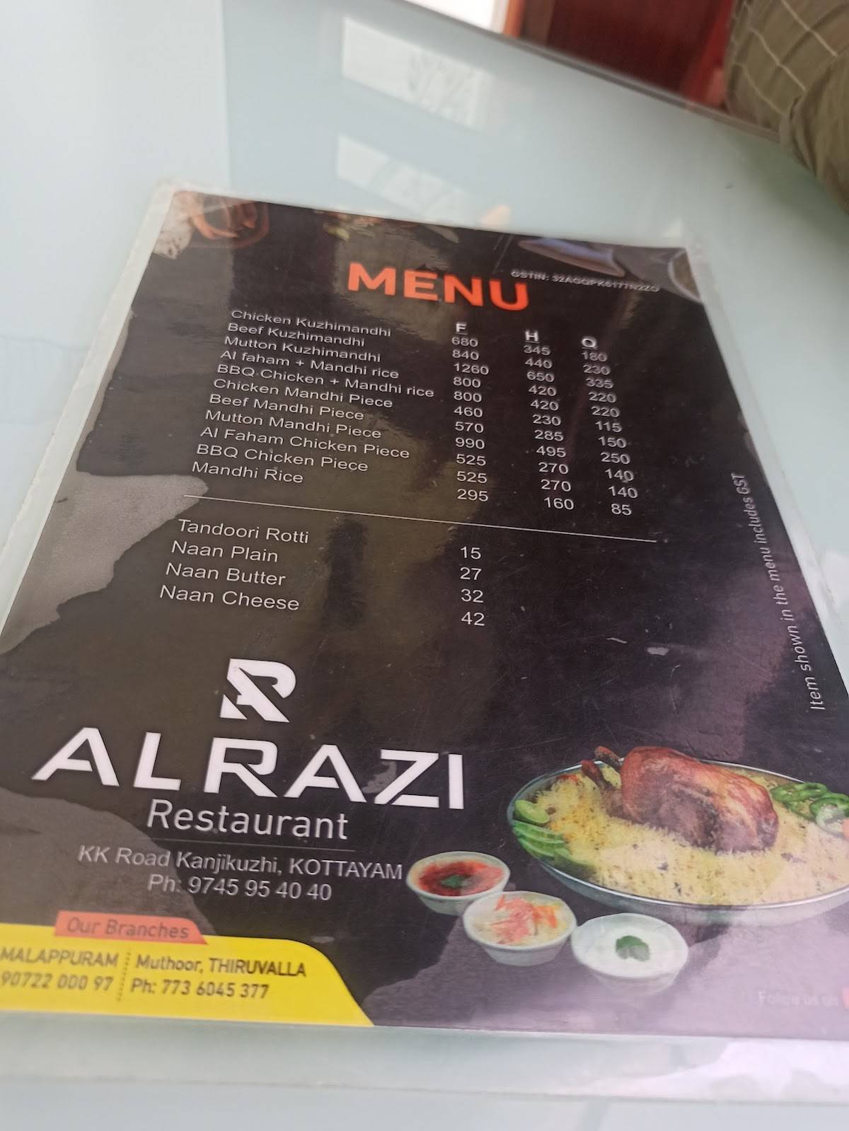 Menu at AL RAZI RESTAURANT,KUZHIMANDHI KOTTAYAM, Kottayam