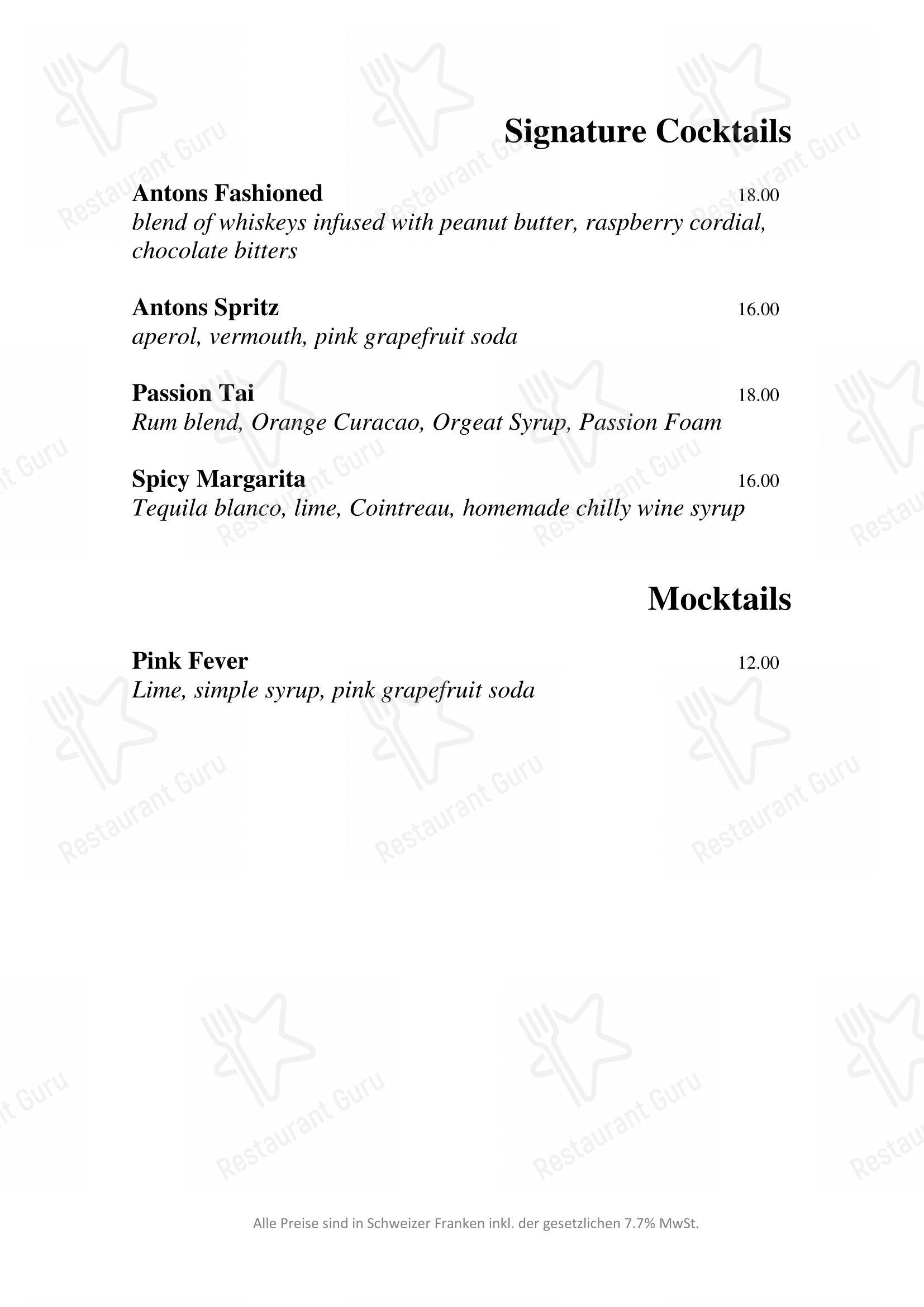 ANTONS in Lucerna - Menu