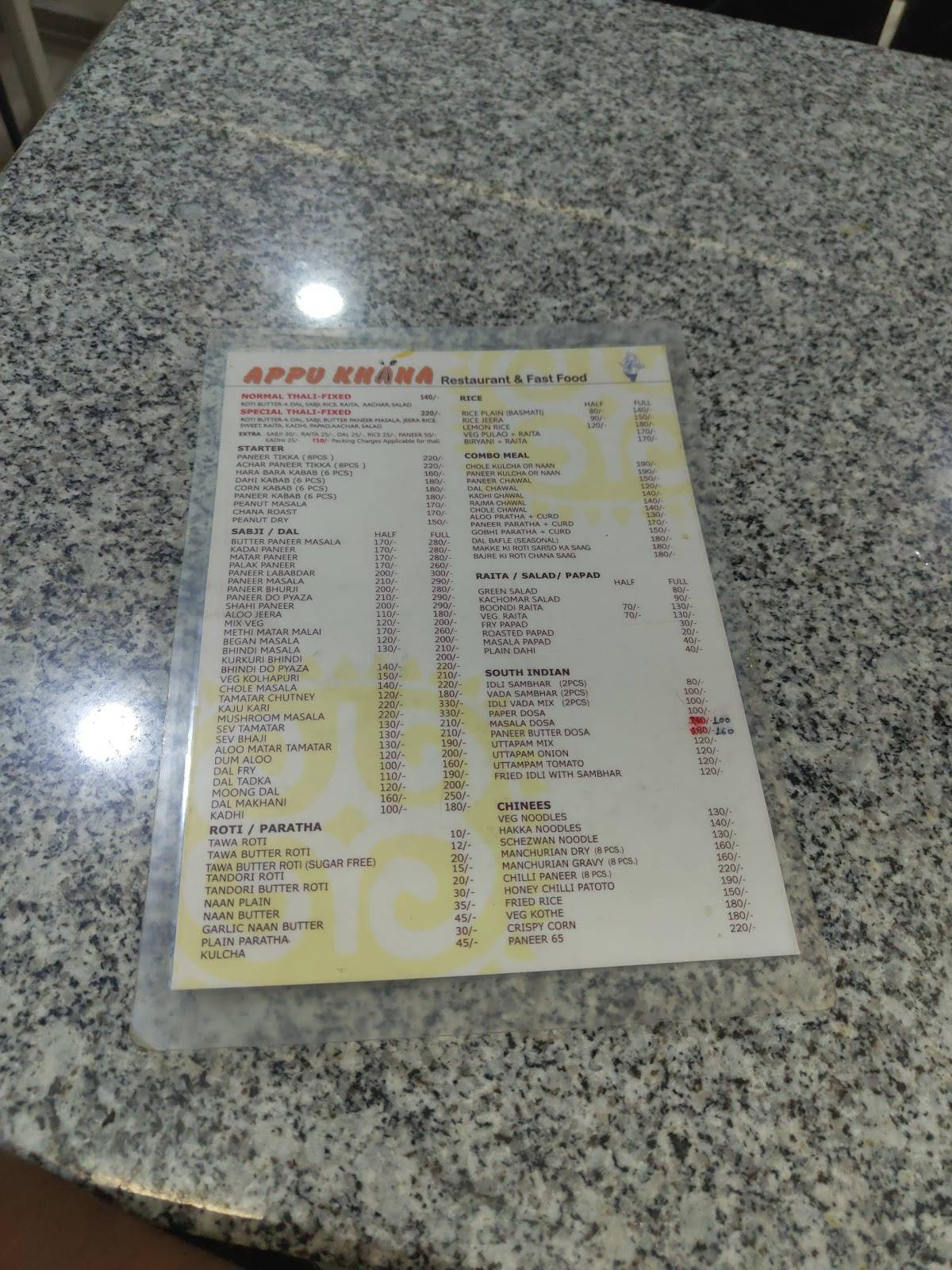 APPUKHANA RESTAURANT menu
