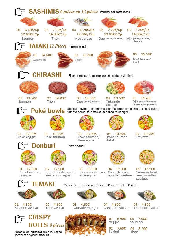 Menu de ASIA SHOP traiteur japonais（plats à emporter）