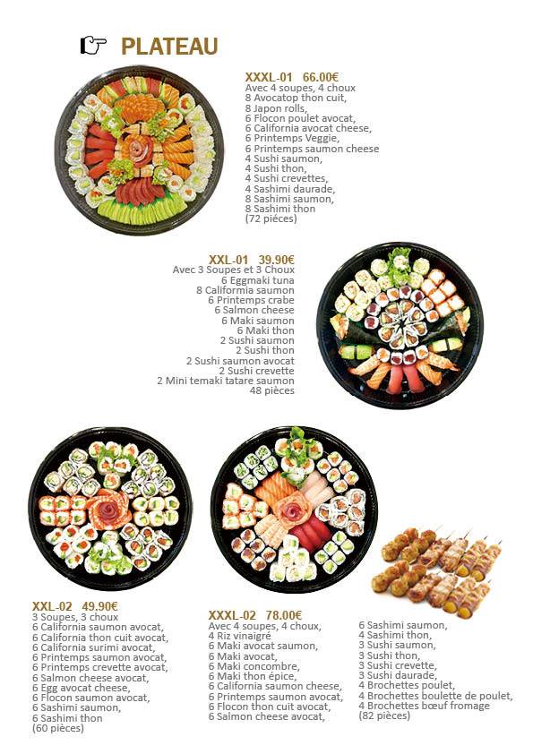 Menu de ASIA SHOP traiteur japonais（plats à emporter）