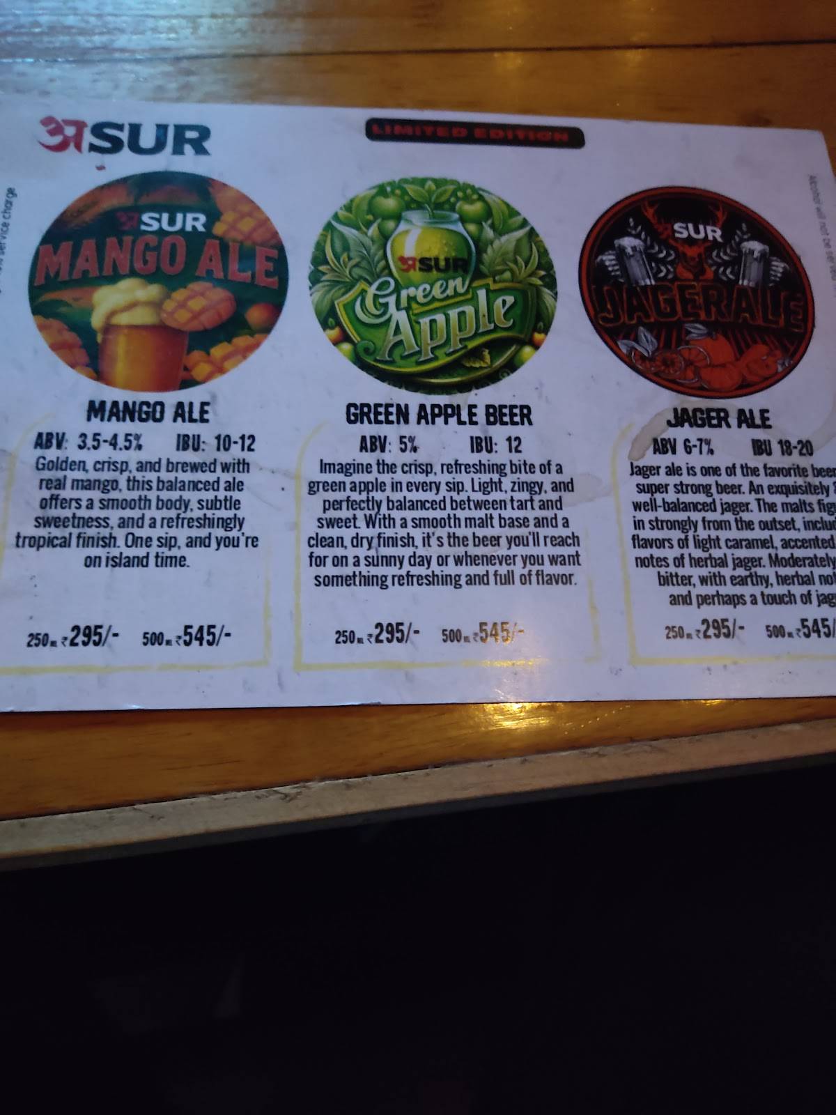 ASUR Microbrewery, Bar & Kitchen menu