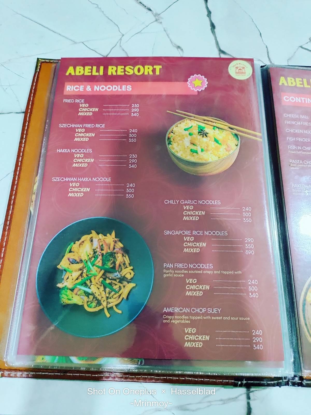 Abeli Resort menu
