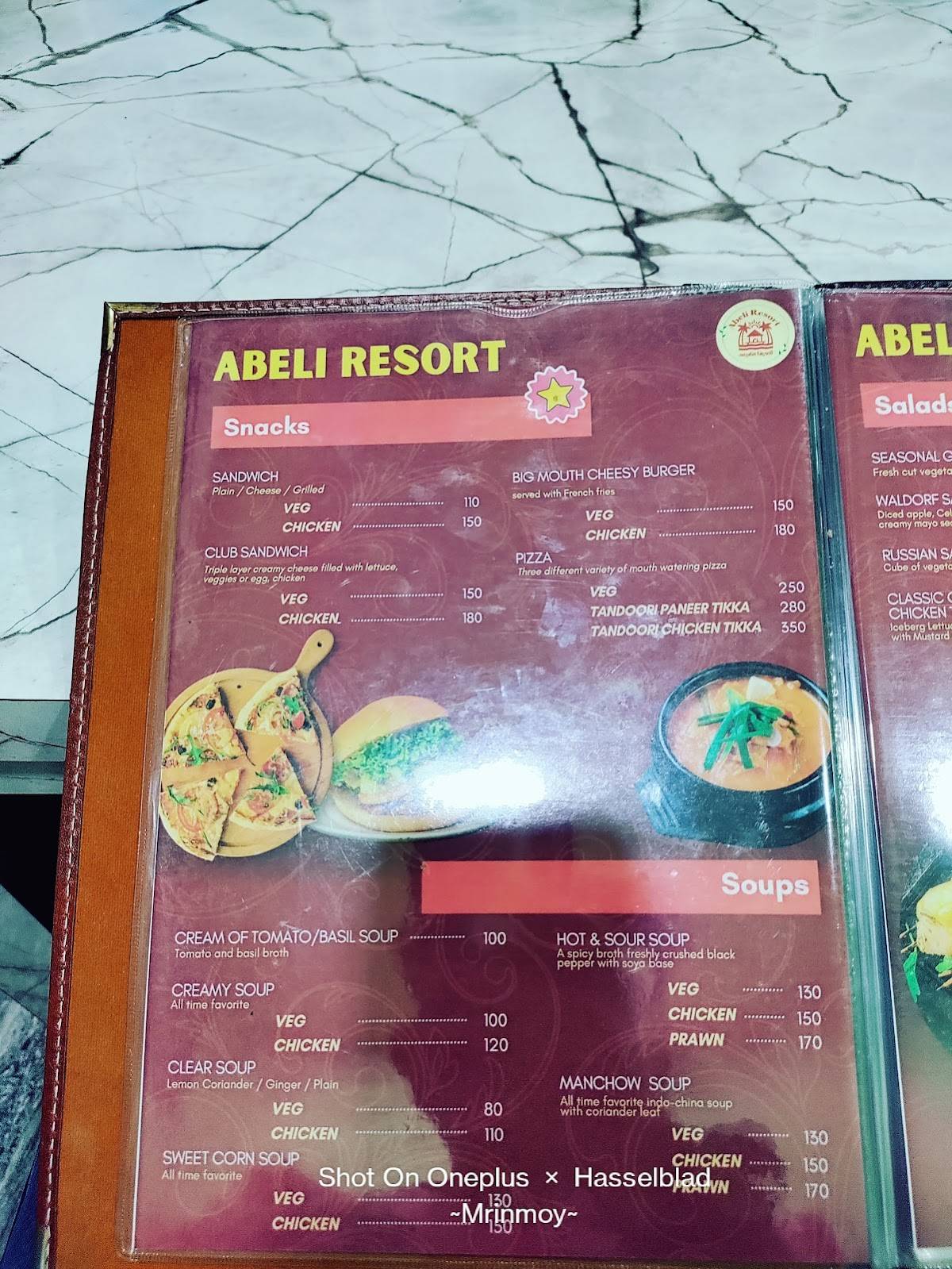 Abeli Resort menu