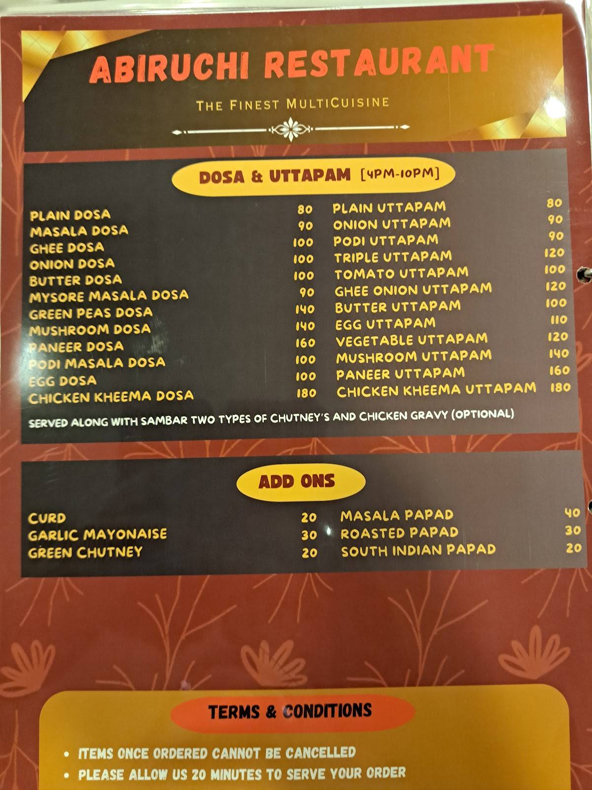 Abiruchi Multicuisine Restaurant menu