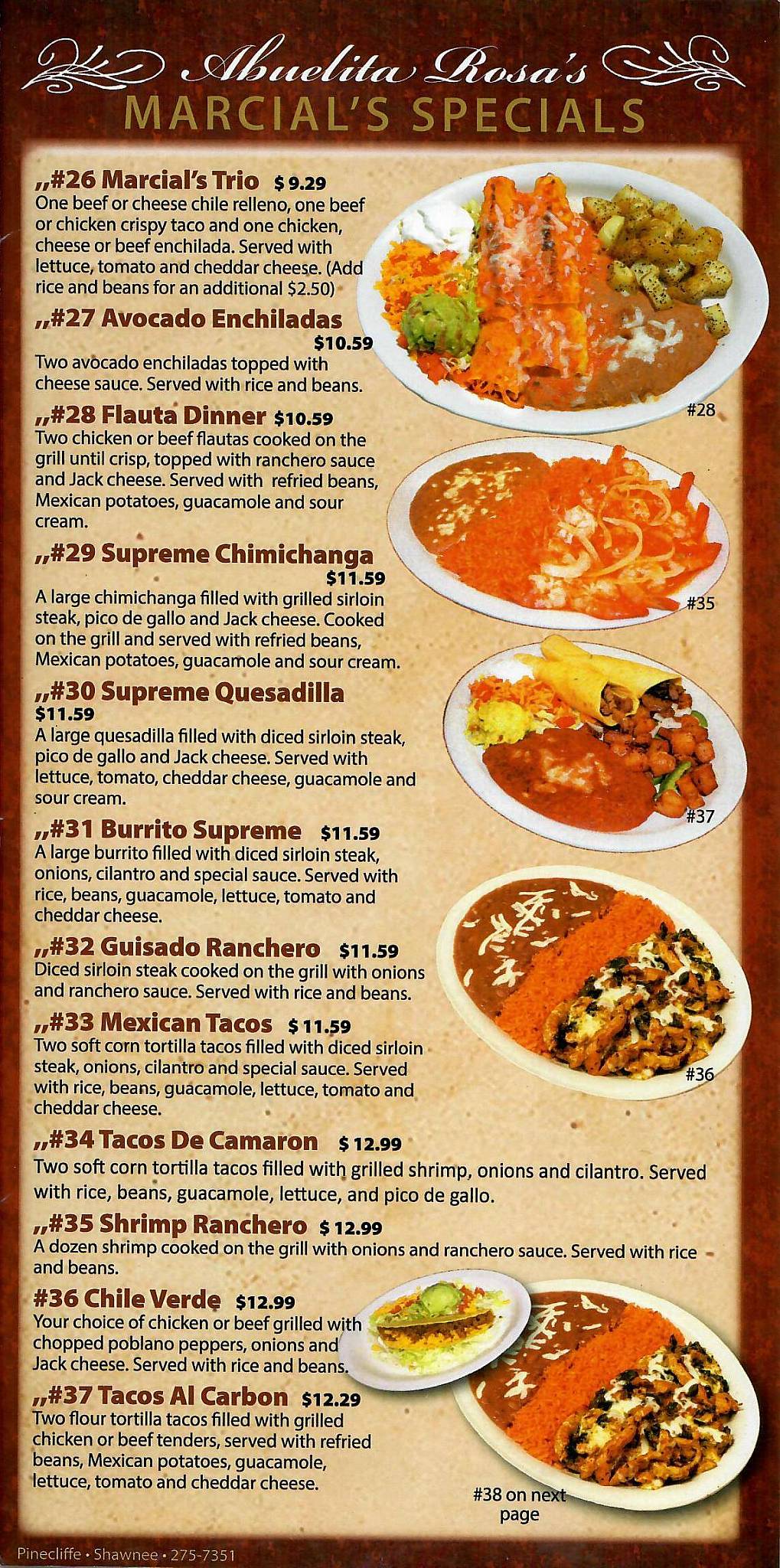 Menu at Abuelita Rosa's Mexican Restaurant, Shawnee