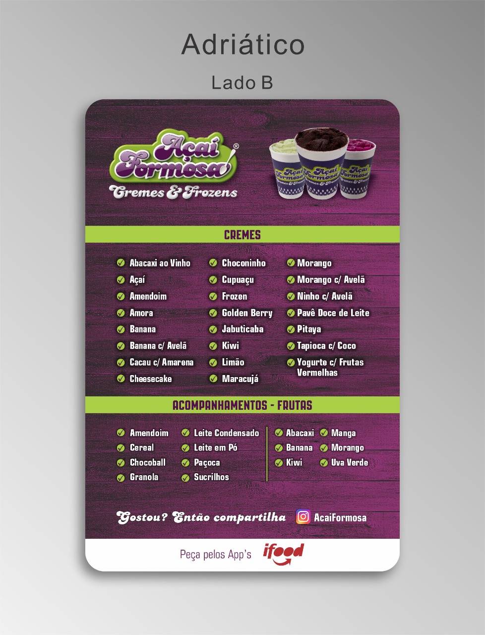Açaí Formosa cardápio