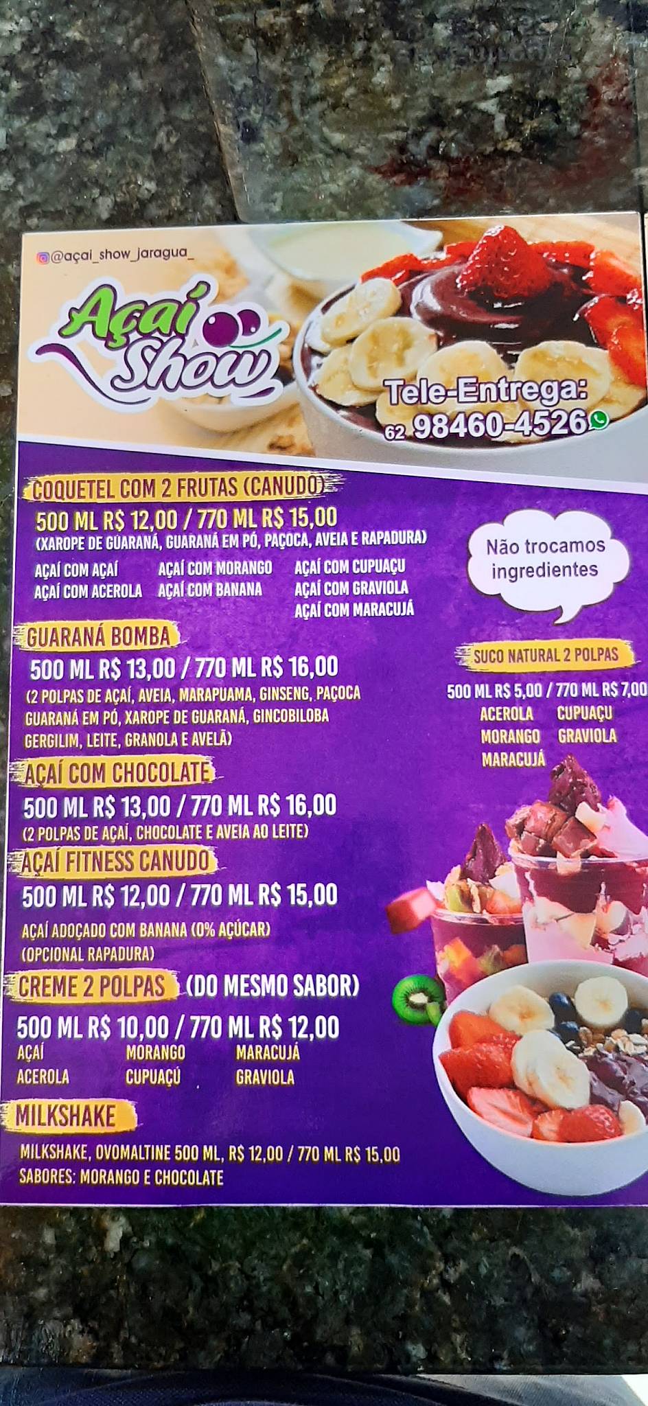 Açai Show cardápio
