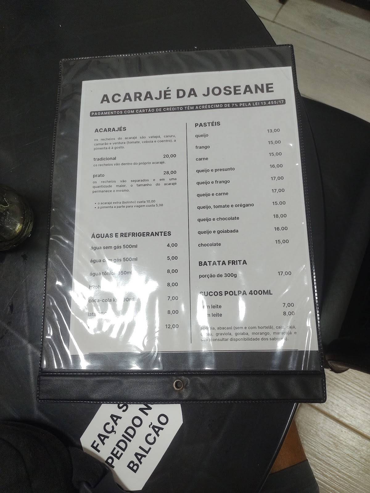 Acarajé da Joseane cardápio