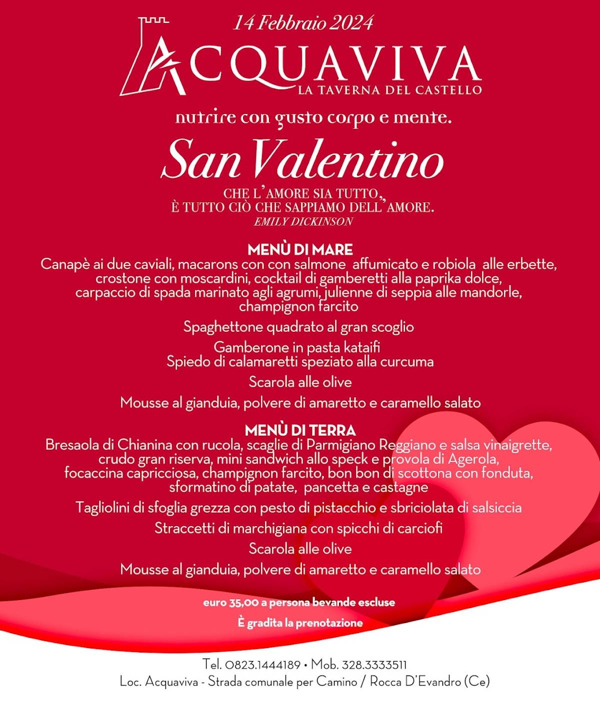 Menu di Acquaviva - La Taverna del Castello 
