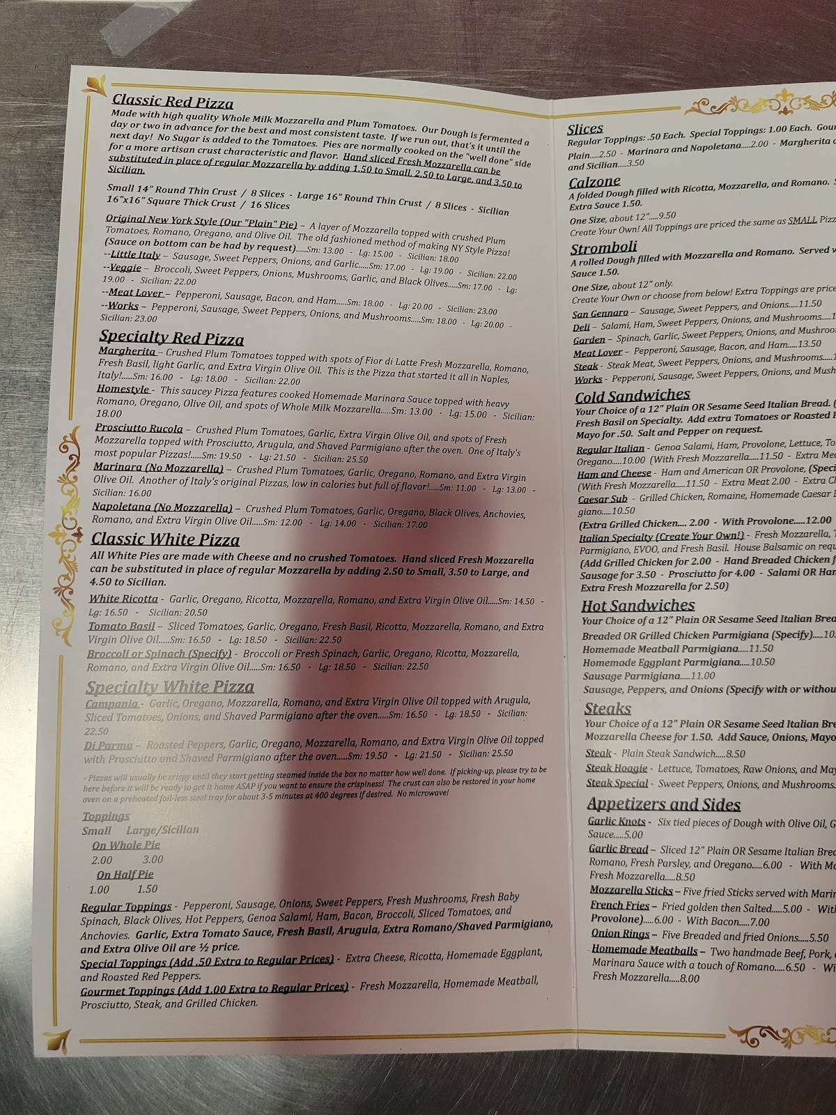 Menu at Affinito Pizza Parlor and Cafe, Emmaus