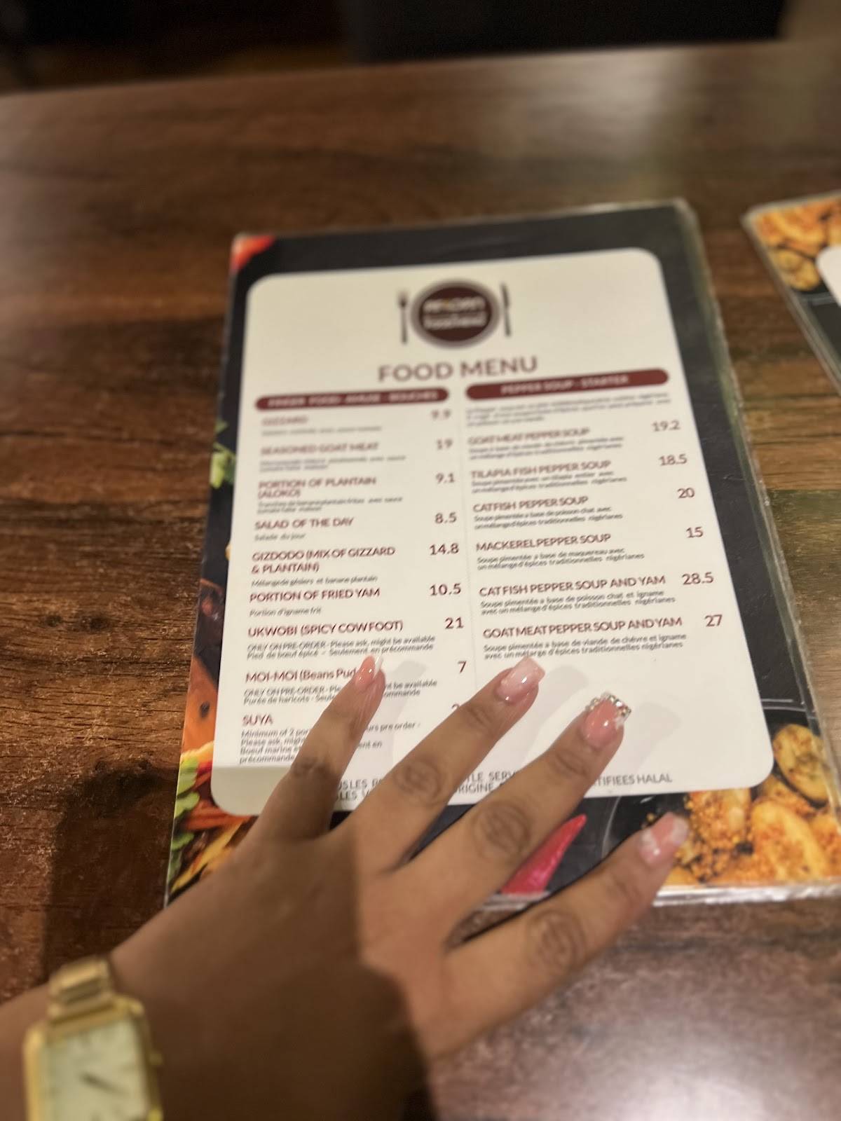 Menu de African Kitchen