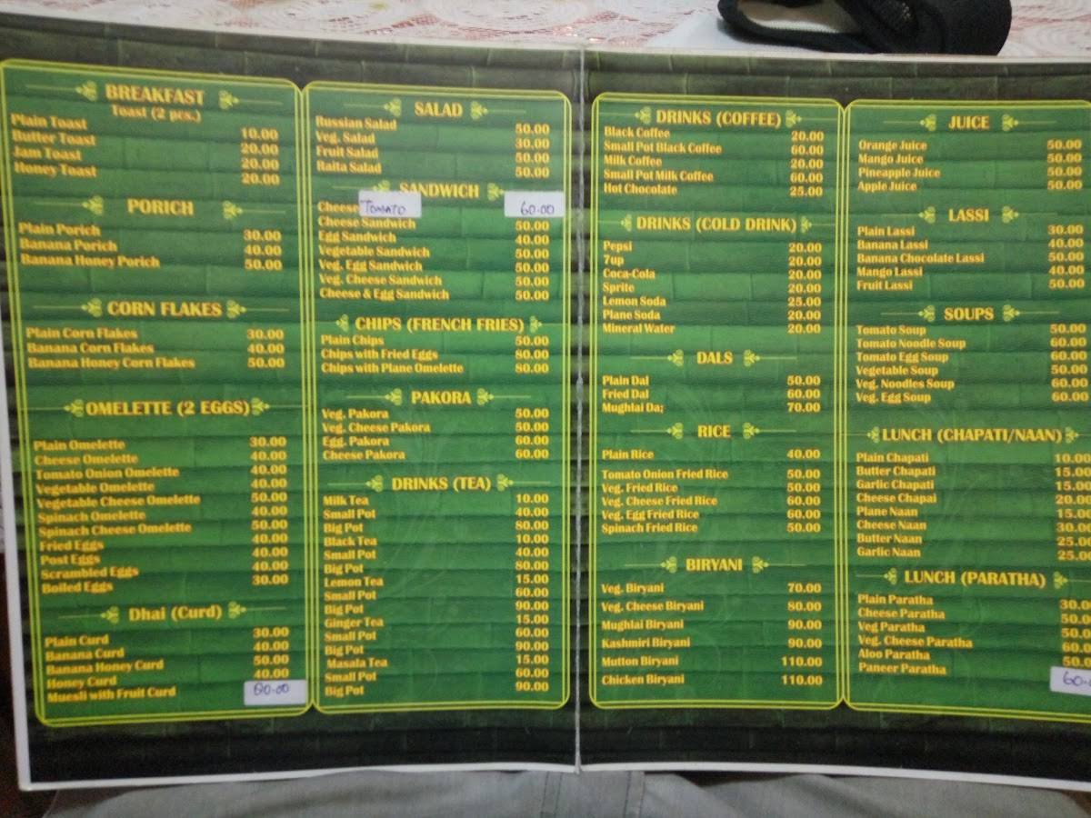 Menu at Bamboo Cafe, Agra, M.I