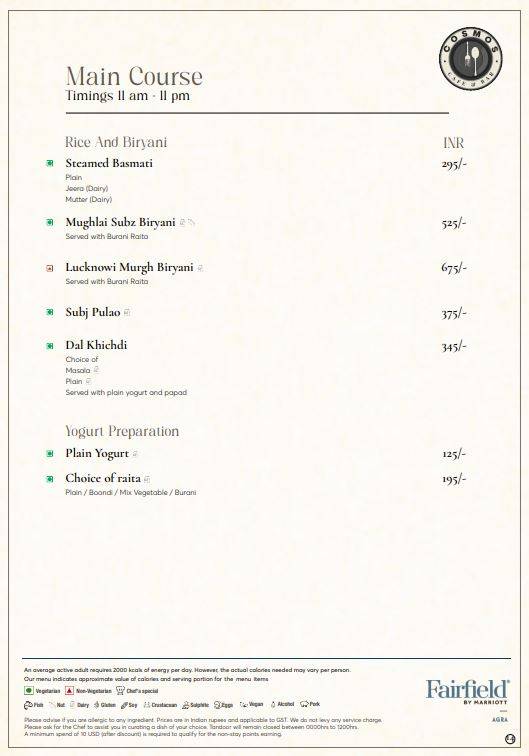 Cosmos Café and Bar menu