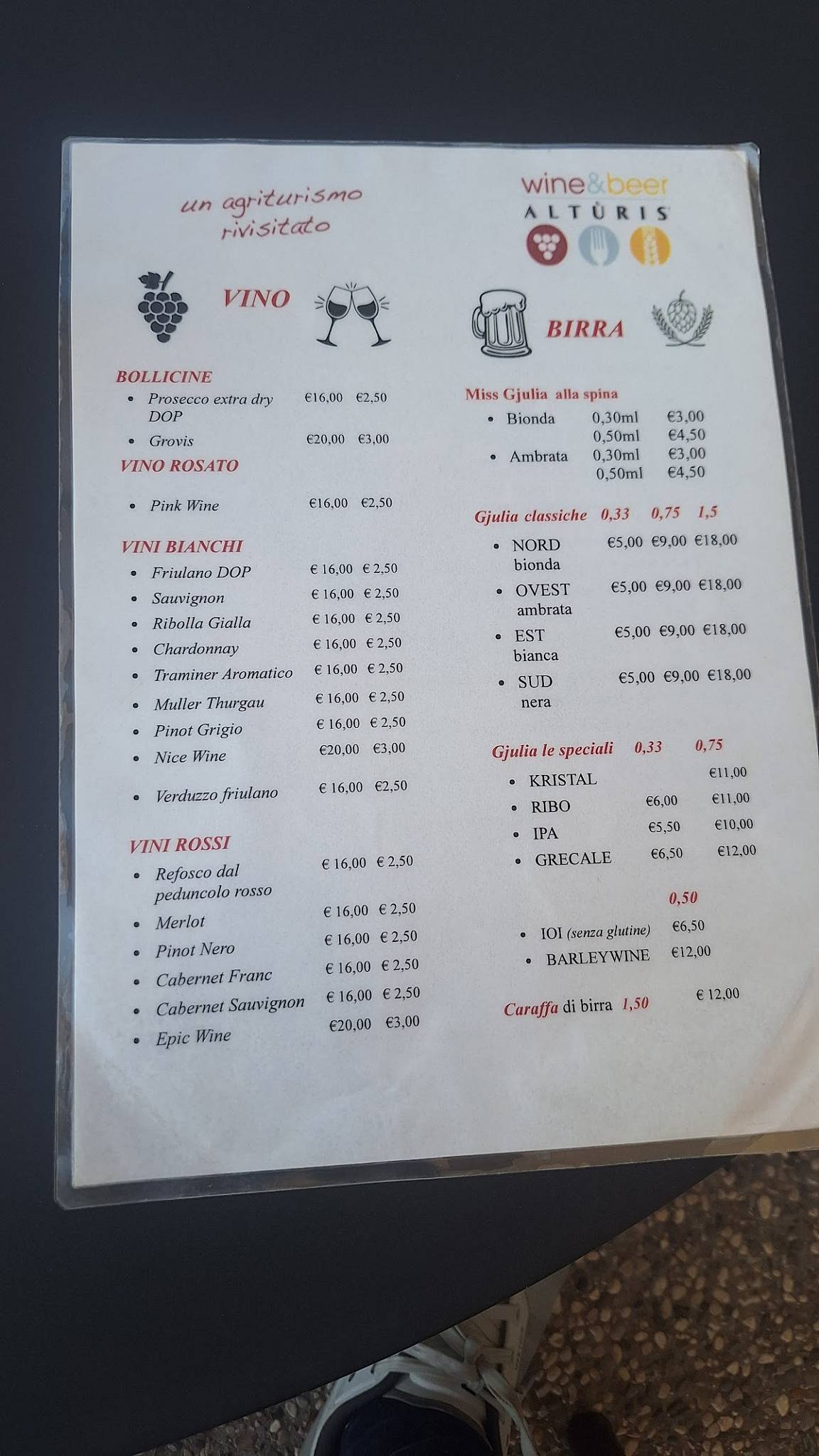 Menu di Agriturismo Wine&Beer Alturis 