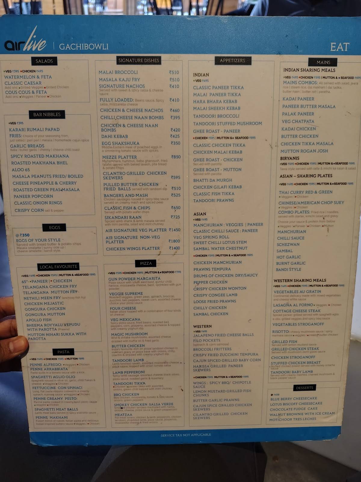 Air Live Gachibowli menu