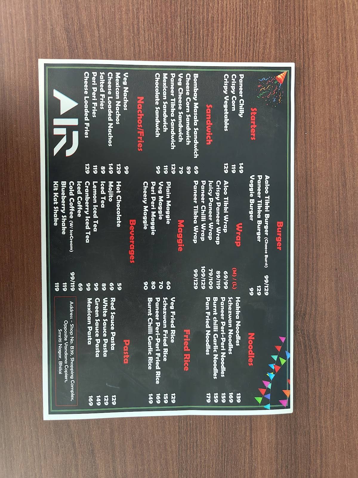Air Lounge menu