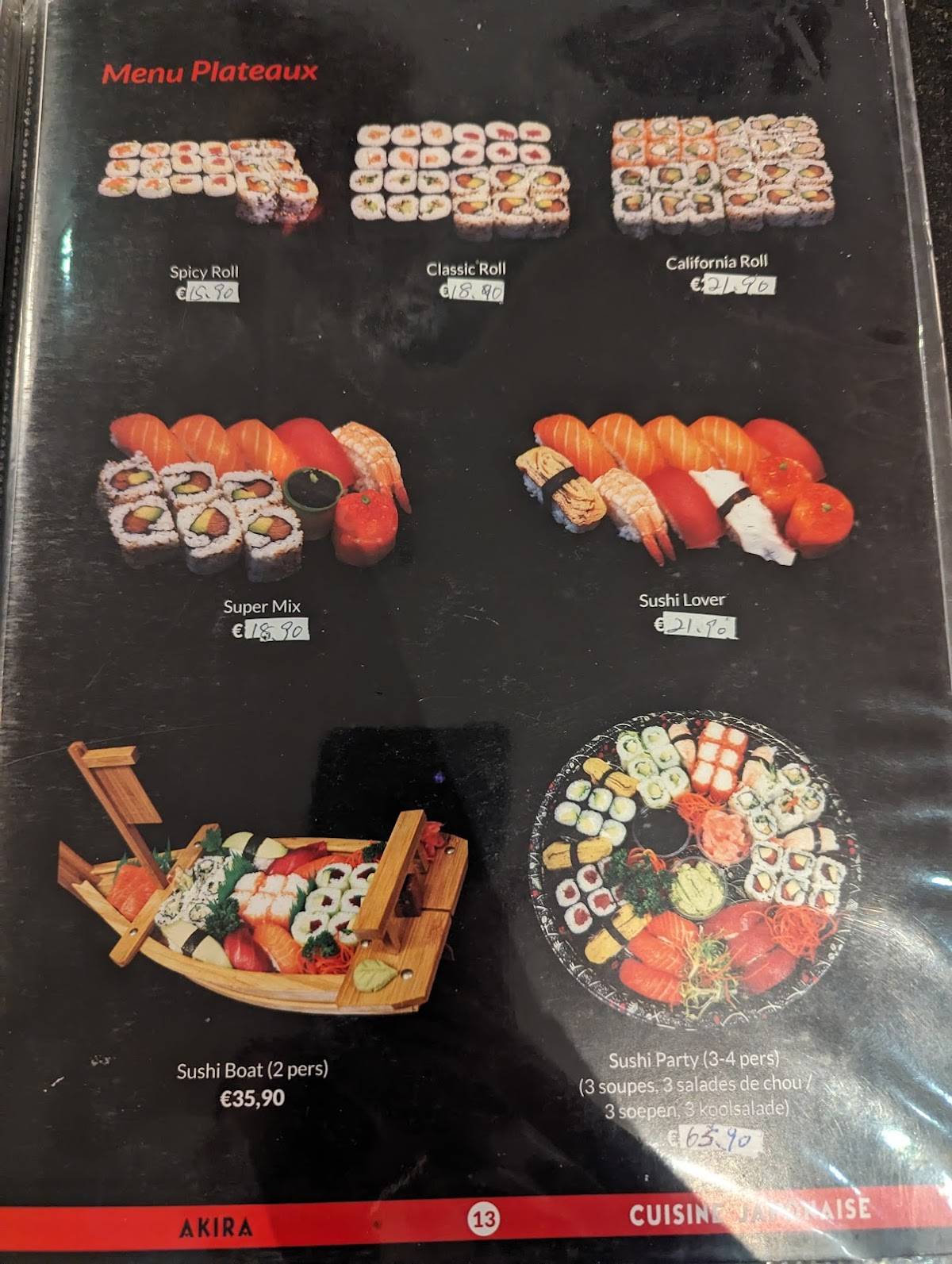 Menu de Akira - Cuisine Japonaise