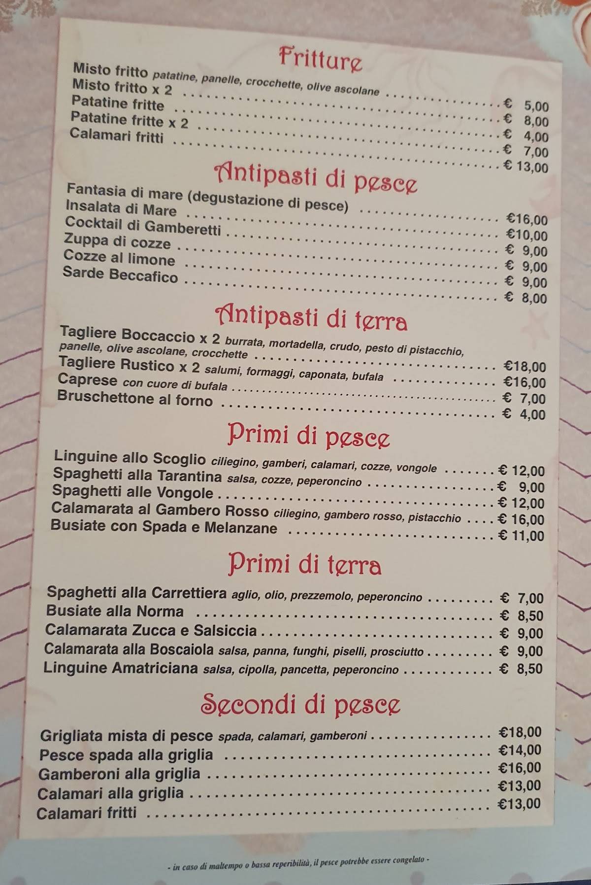 Menu de Al Boccaccio al Capone Pizzeria Ristorante