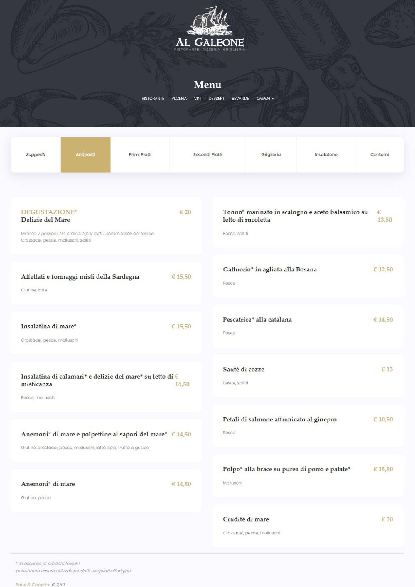 Menu di Al Galeone 