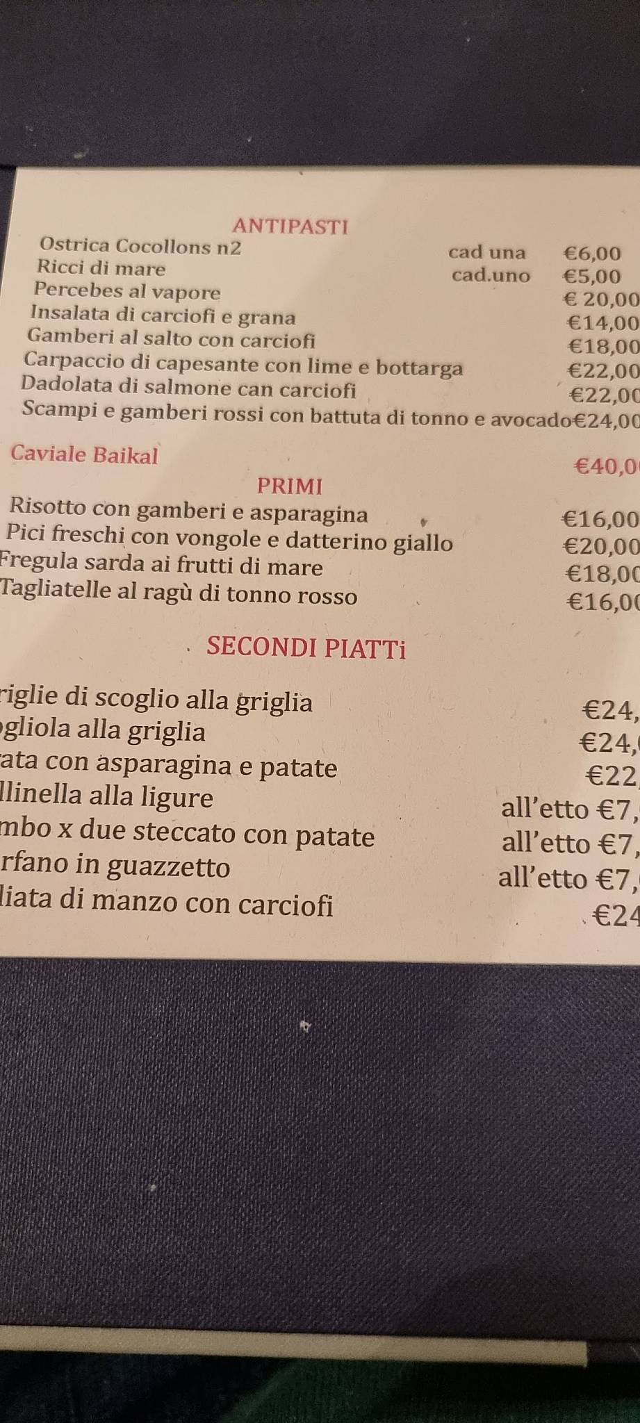 Menu di Al Mozzo 