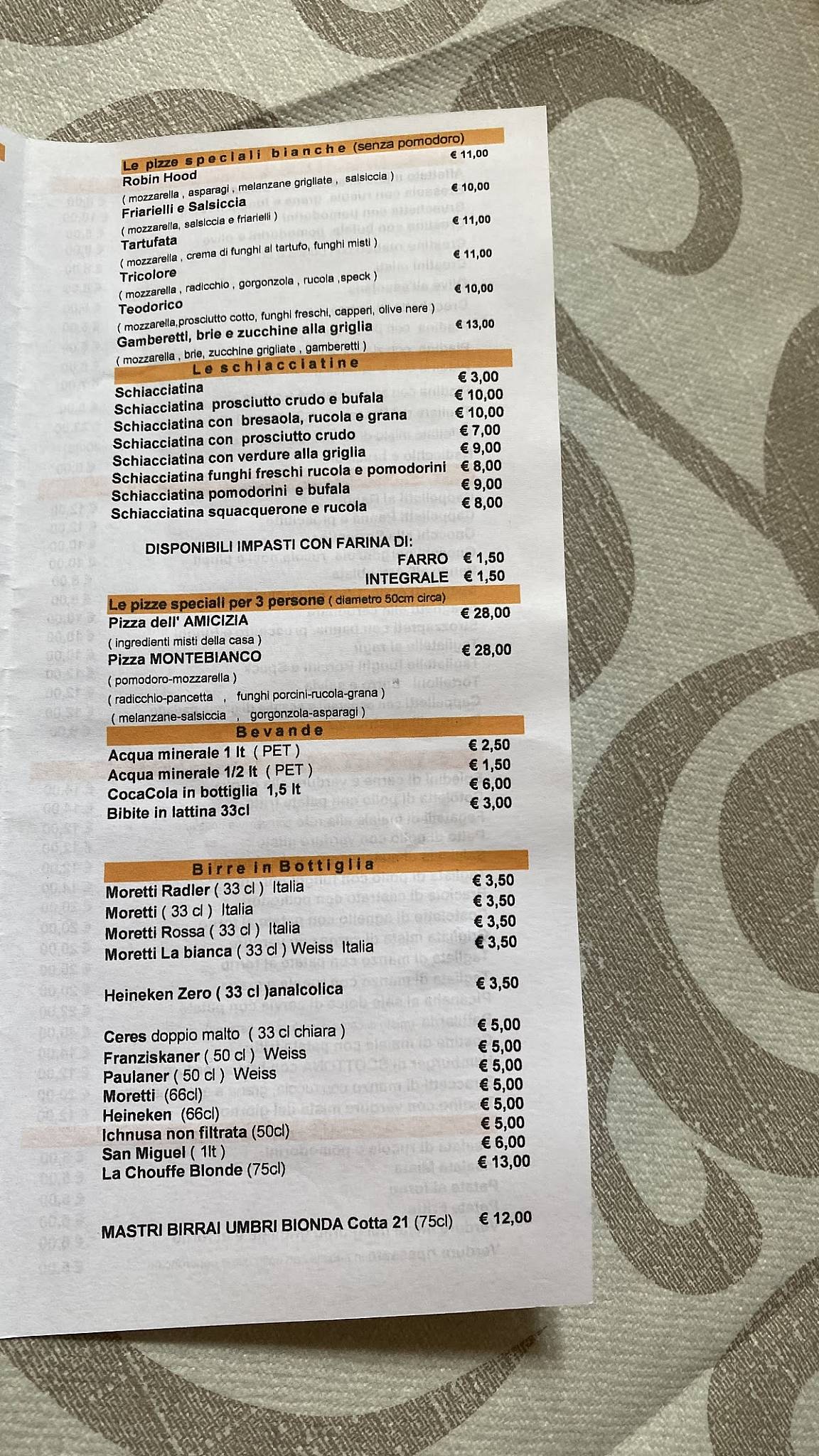 Menu di Ristorante al Passatore 