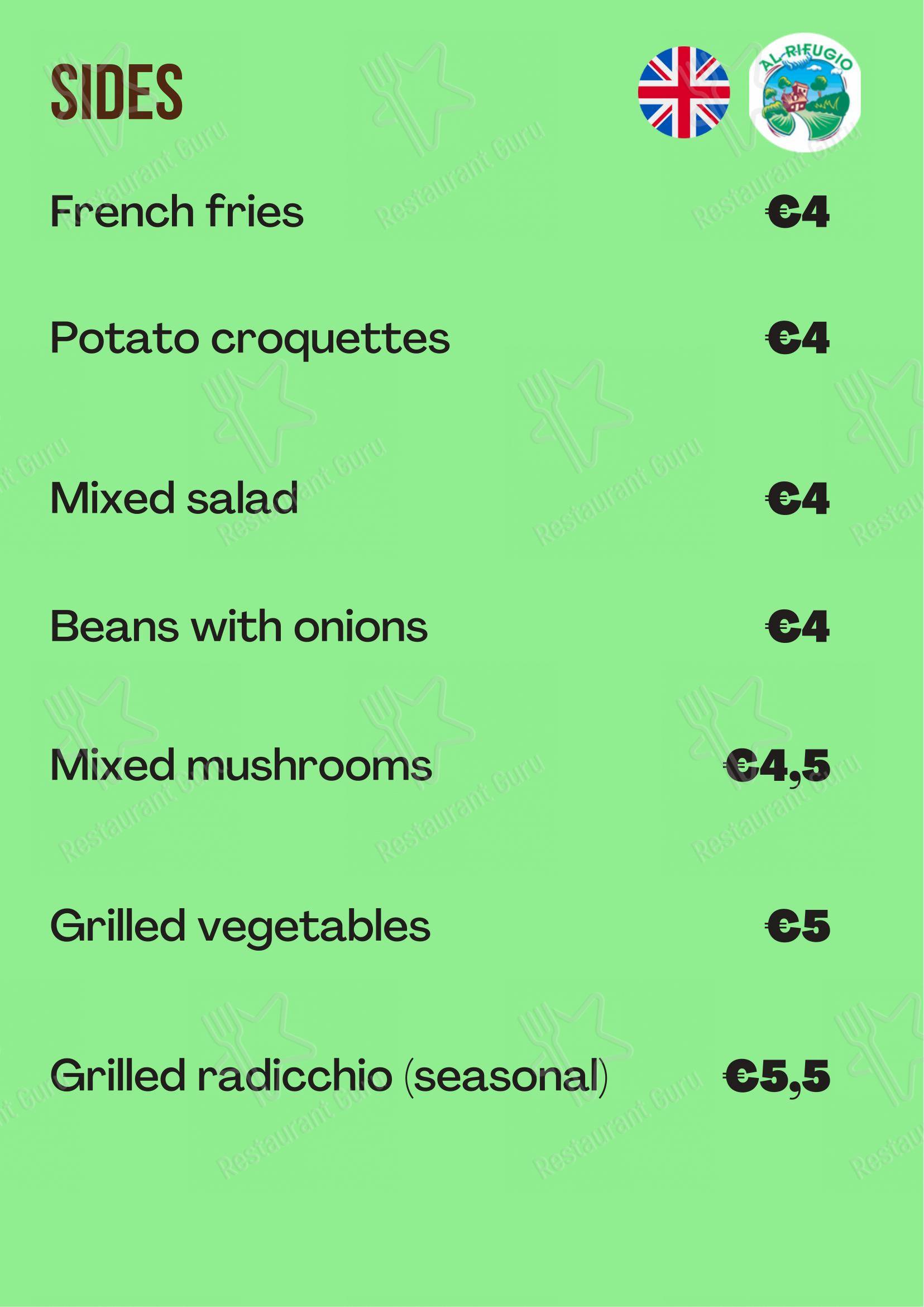 Menu di Al Rifugio - Menu bar