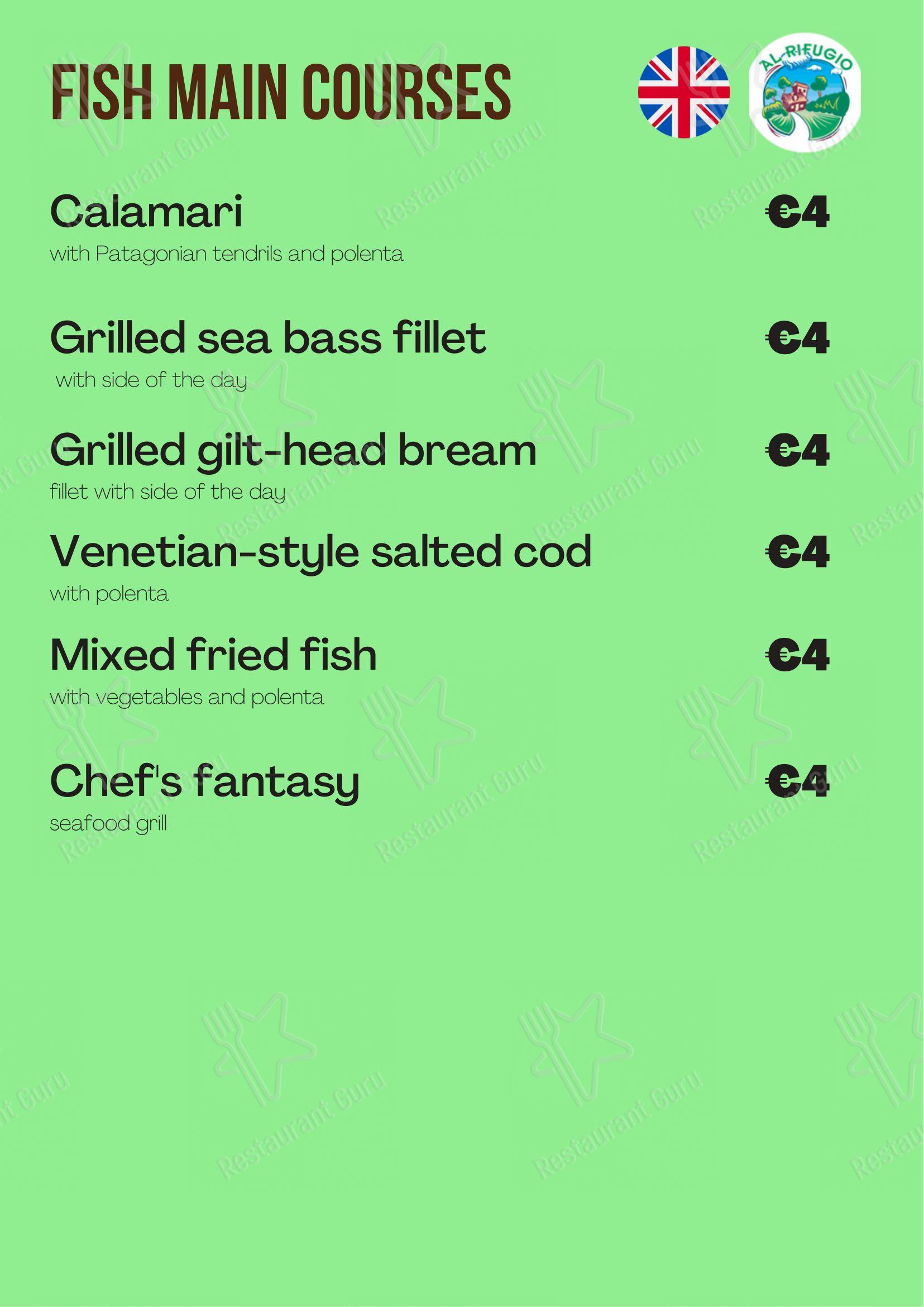 Menu bar per Al Rifugio ristorante